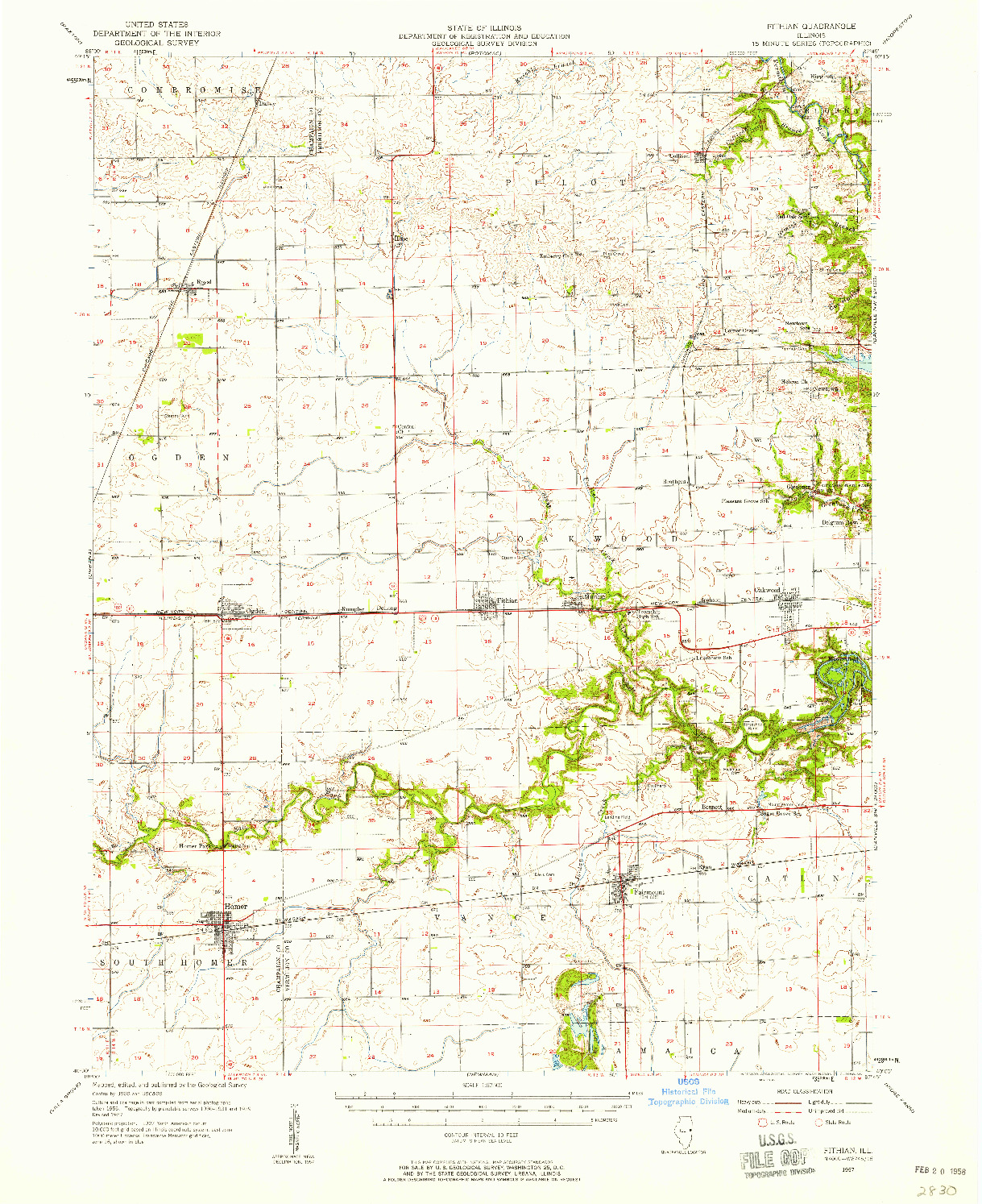 USGS 1:62500-SCALE QUADRANGLE FOR FITHIAN, IL 1957