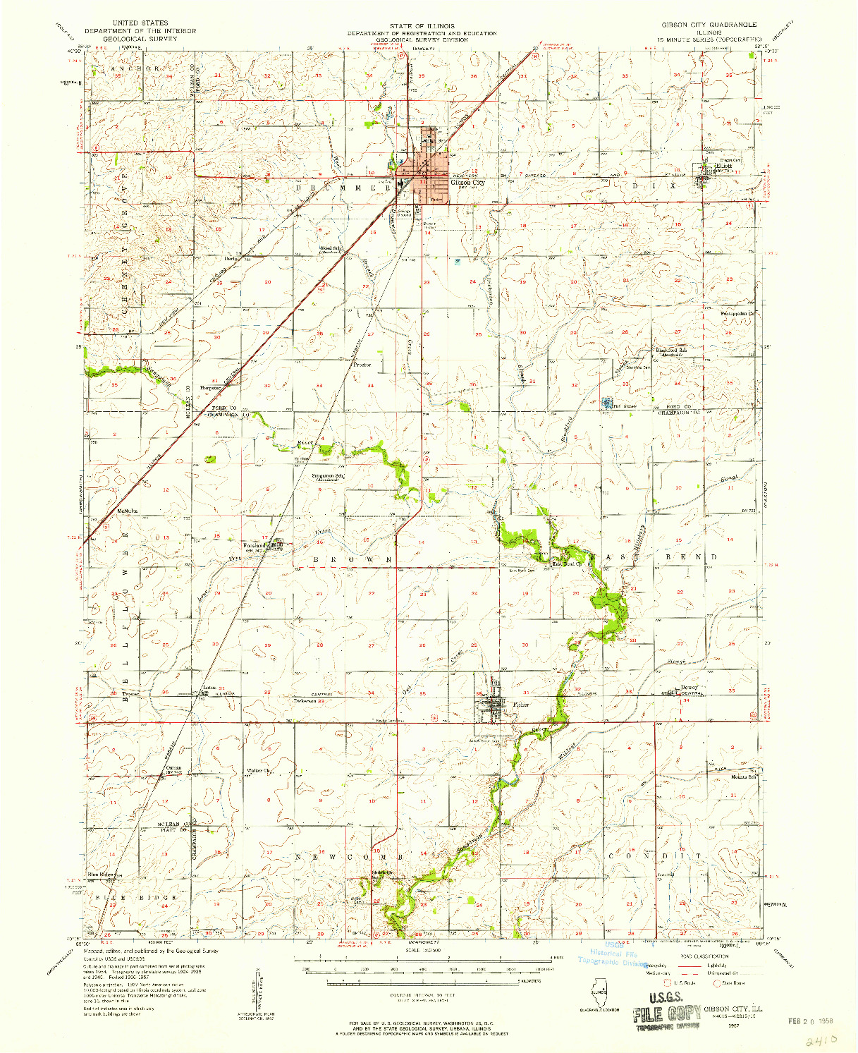 USGS 1:62500-SCALE QUADRANGLE FOR GIBSON CITY, IL 1957