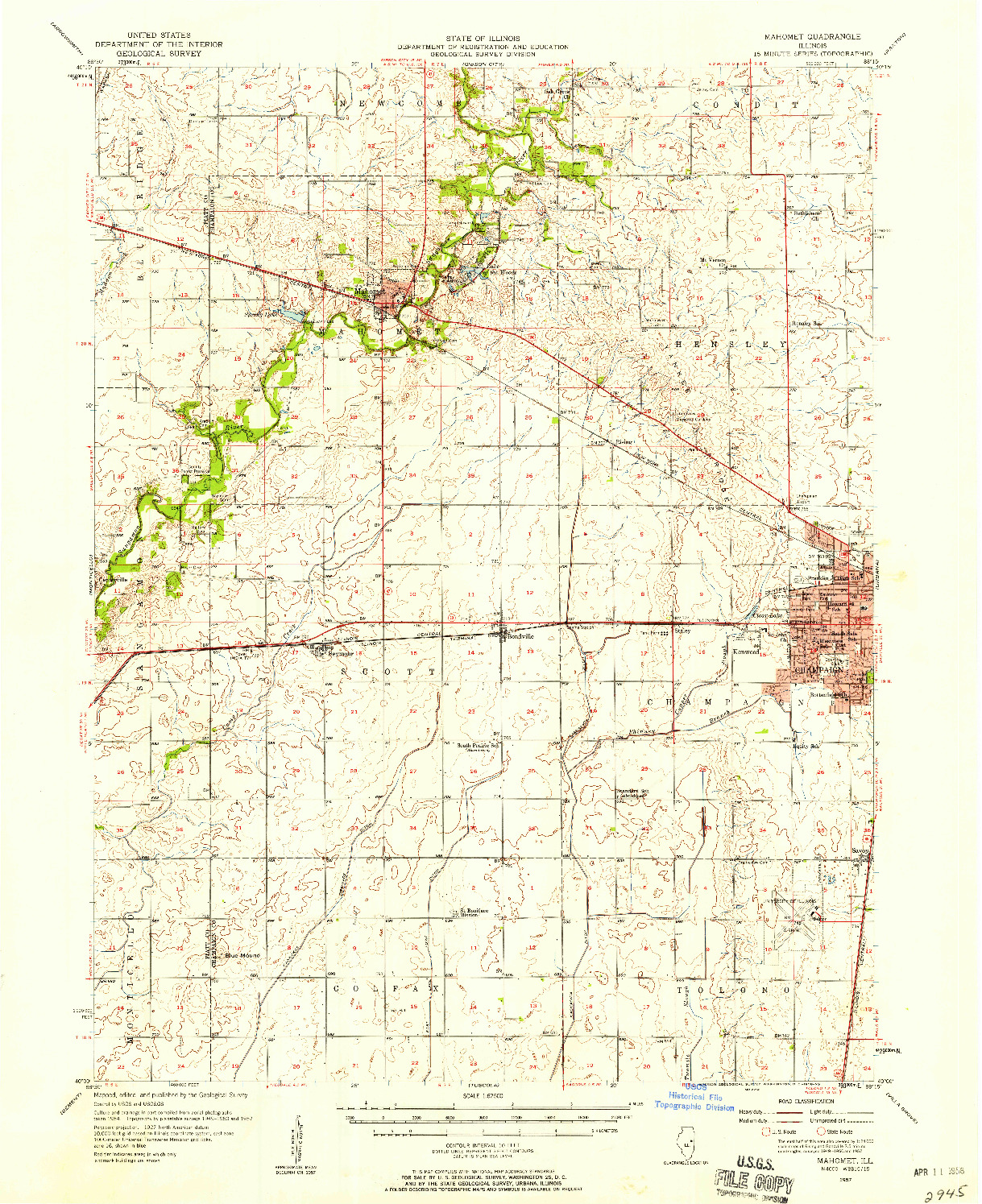 USGS 1:62500-SCALE QUADRANGLE FOR MAHOMET, IL 1957