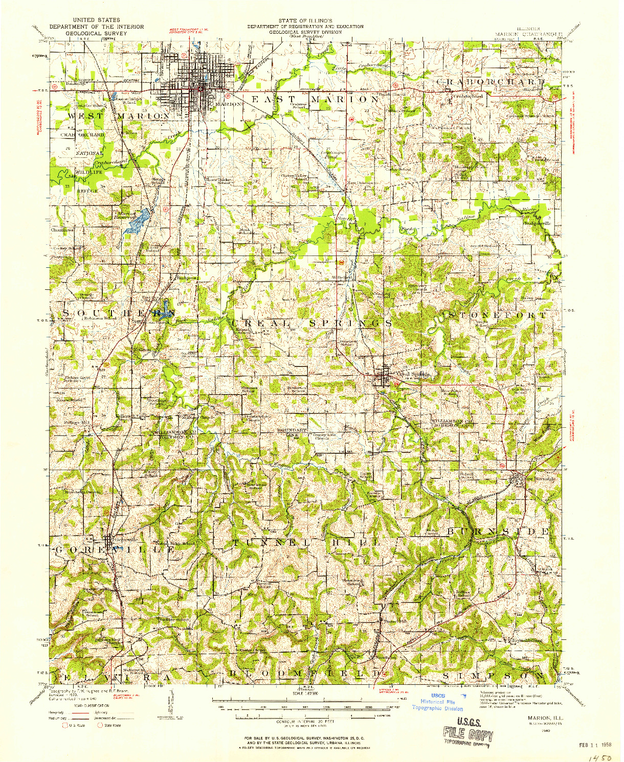 USGS 1:62500-SCALE QUADRANGLE FOR MARION, IL 1940