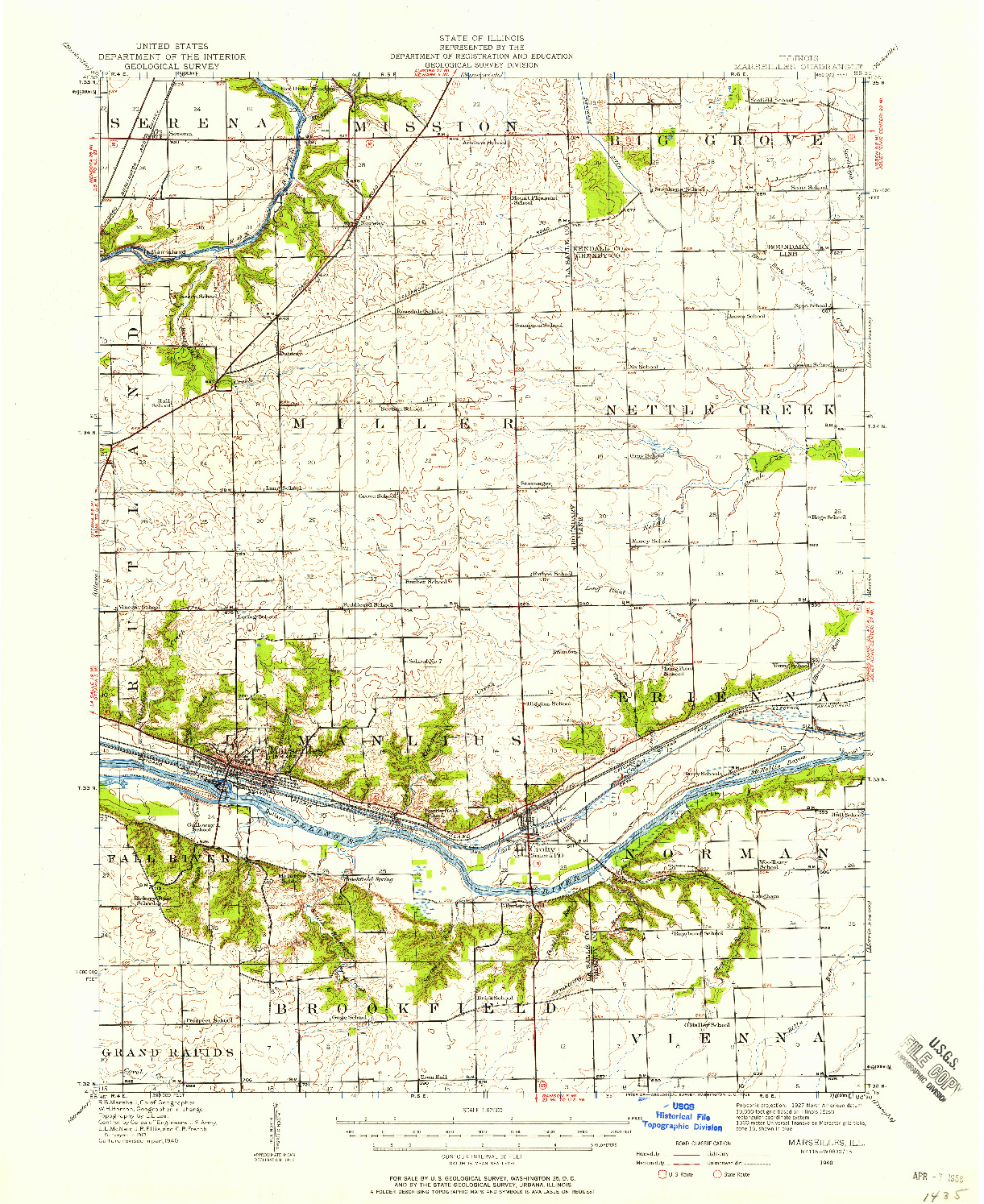 USGS 1:62500-SCALE QUADRANGLE FOR MARSEILLES, IL 1940
