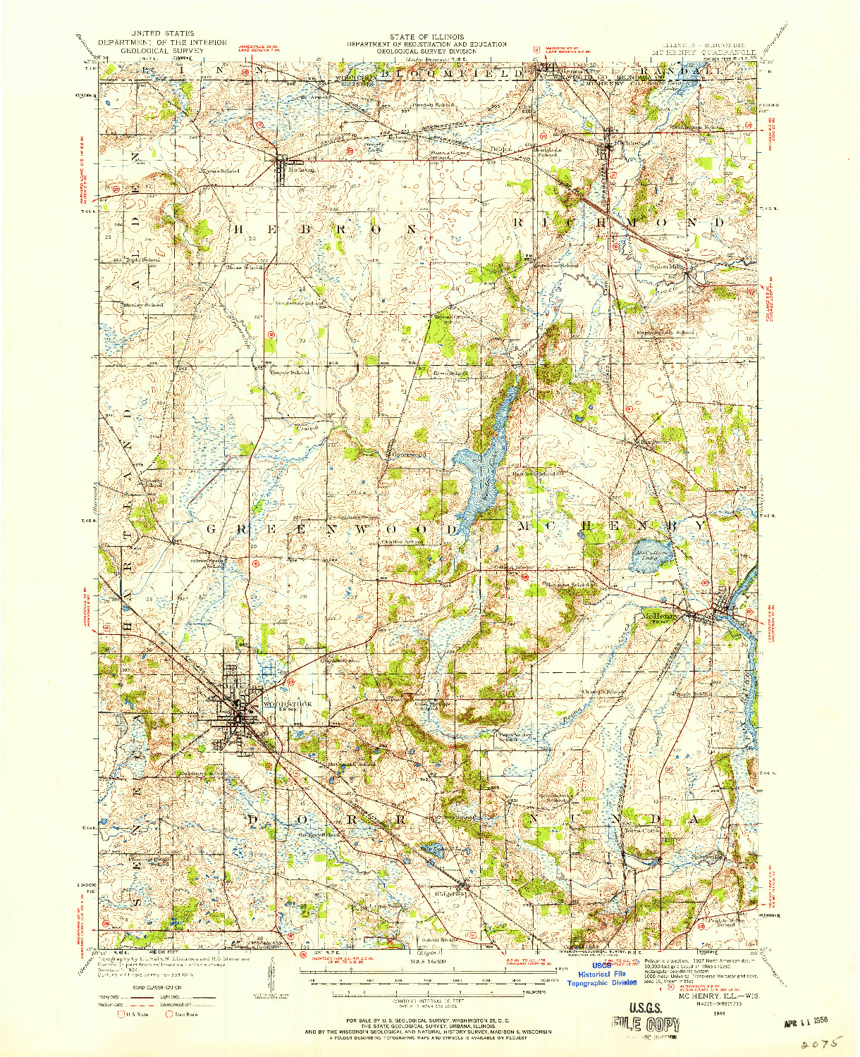 USGS 1:62500-SCALE QUADRANGLE FOR MCHENRY, IL 1944