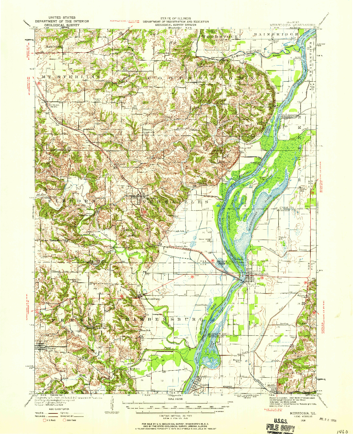 USGS 1:62500-SCALE QUADRANGLE FOR MEREDOSIA, IL 1928