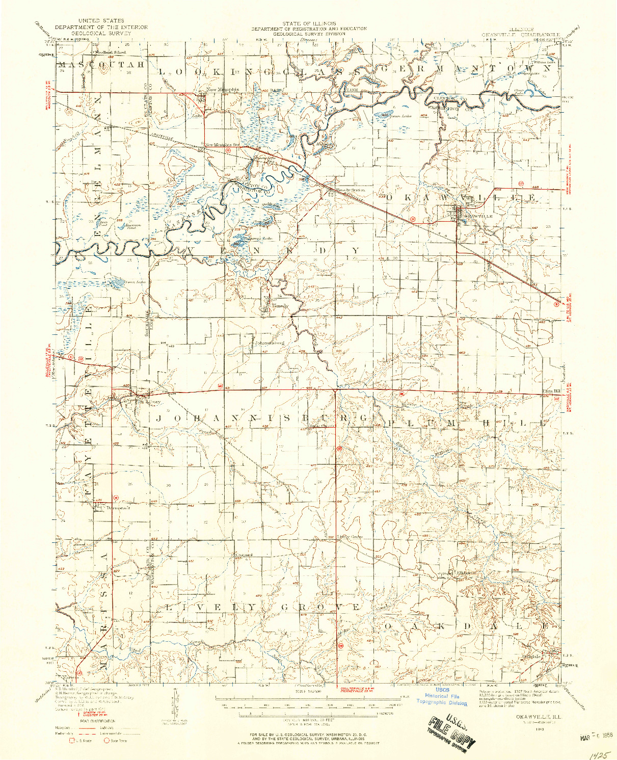 USGS 1:62500-SCALE QUADRANGLE FOR OKAWVILLE, IL 1940