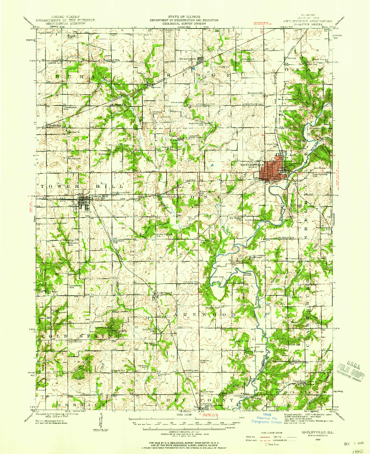 USGS 1:62500-SCALE QUADRANGLE FOR SHELBYVILLE, IL 1942