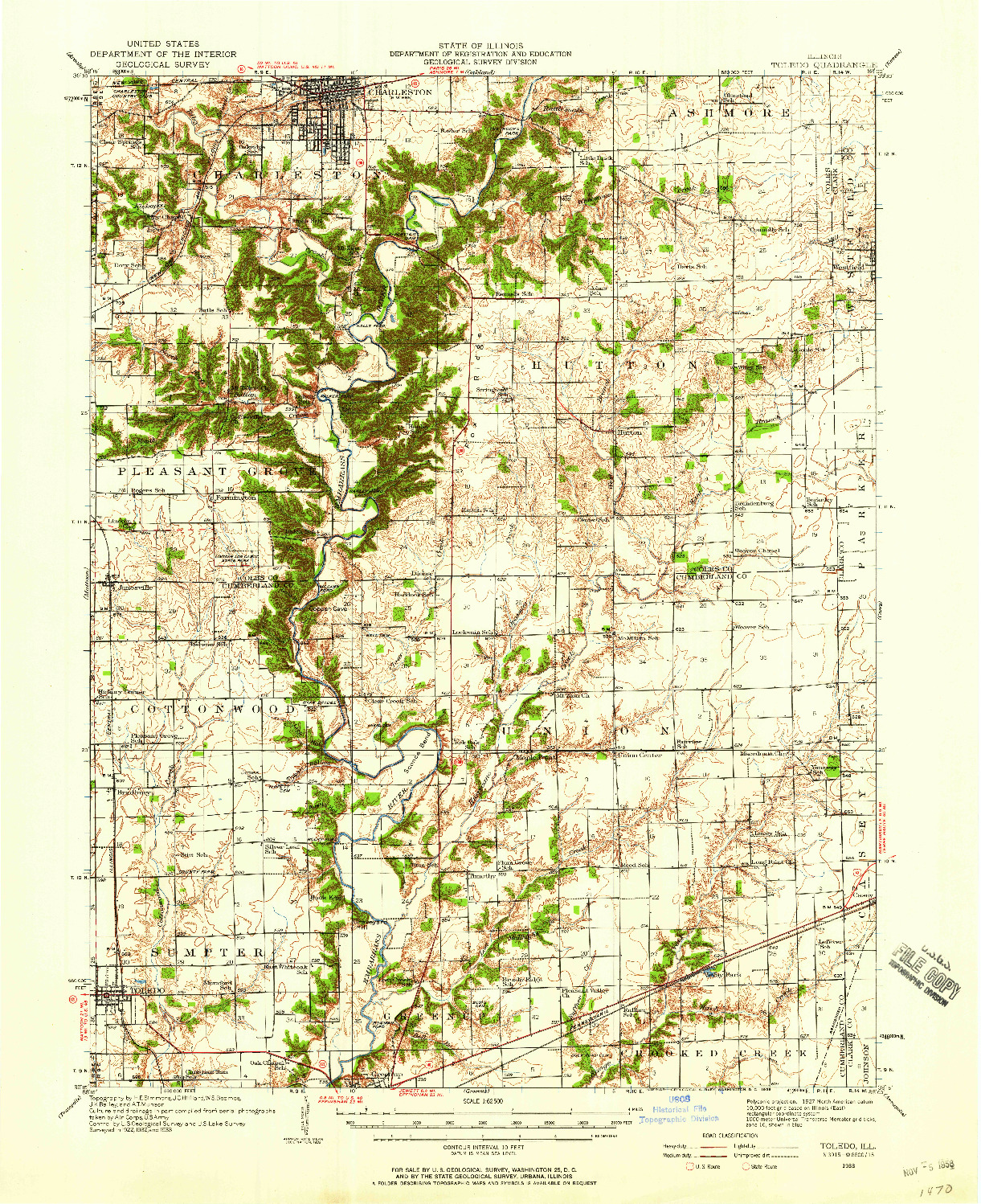 USGS 1:62500-SCALE QUADRANGLE FOR TOLEDO, IL 1933