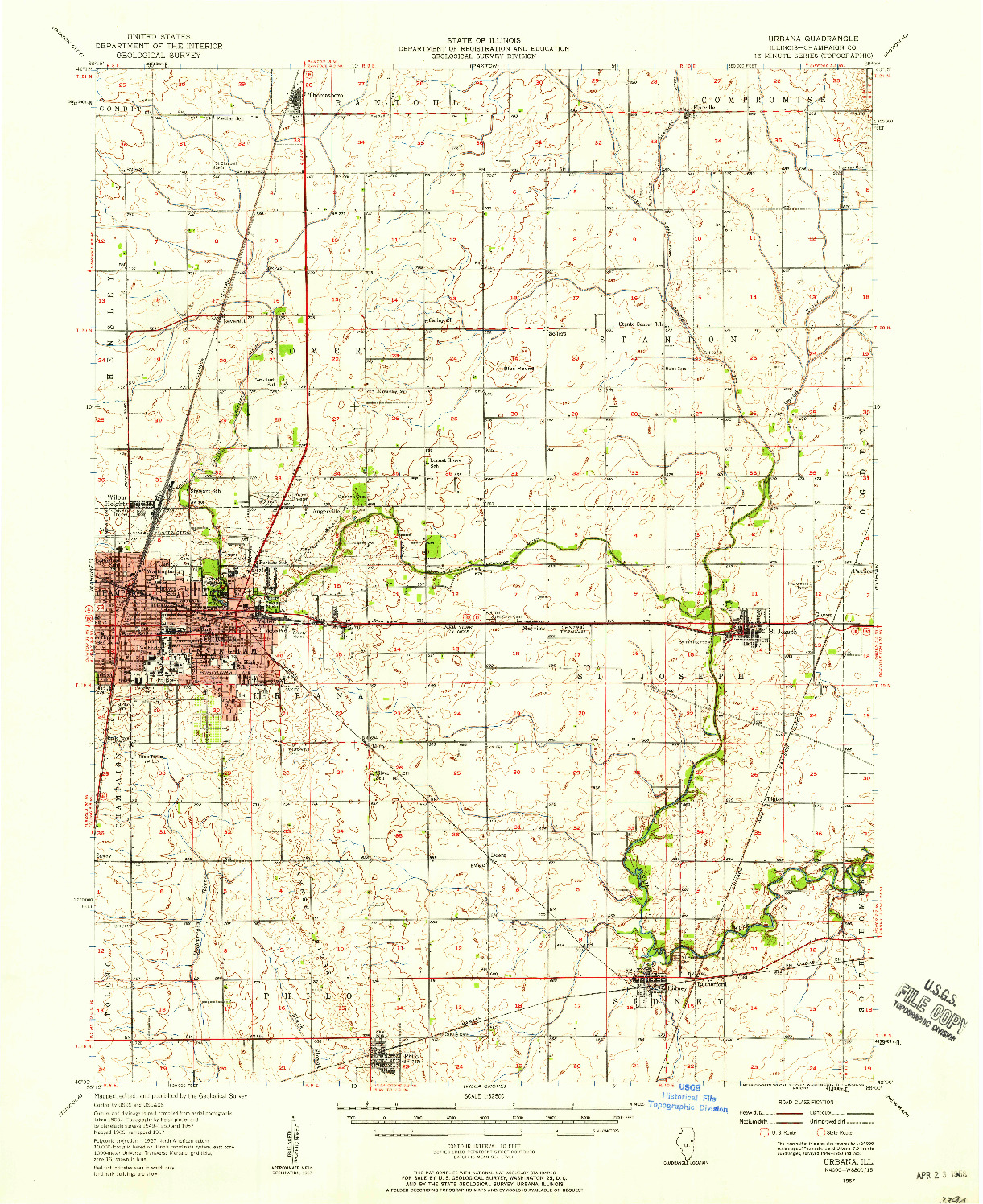 USGS 1:62500-SCALE QUADRANGLE FOR URBANA, IL 1957