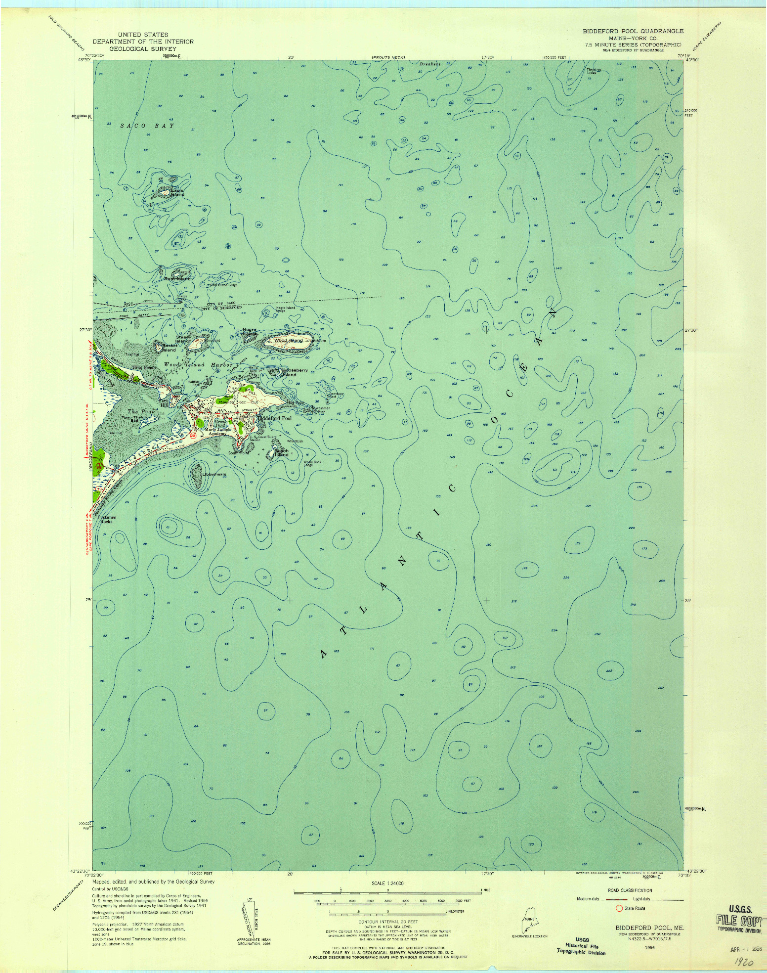 USGS 1:24000-SCALE QUADRANGLE FOR BIDDEFORD POOL, ME 1956