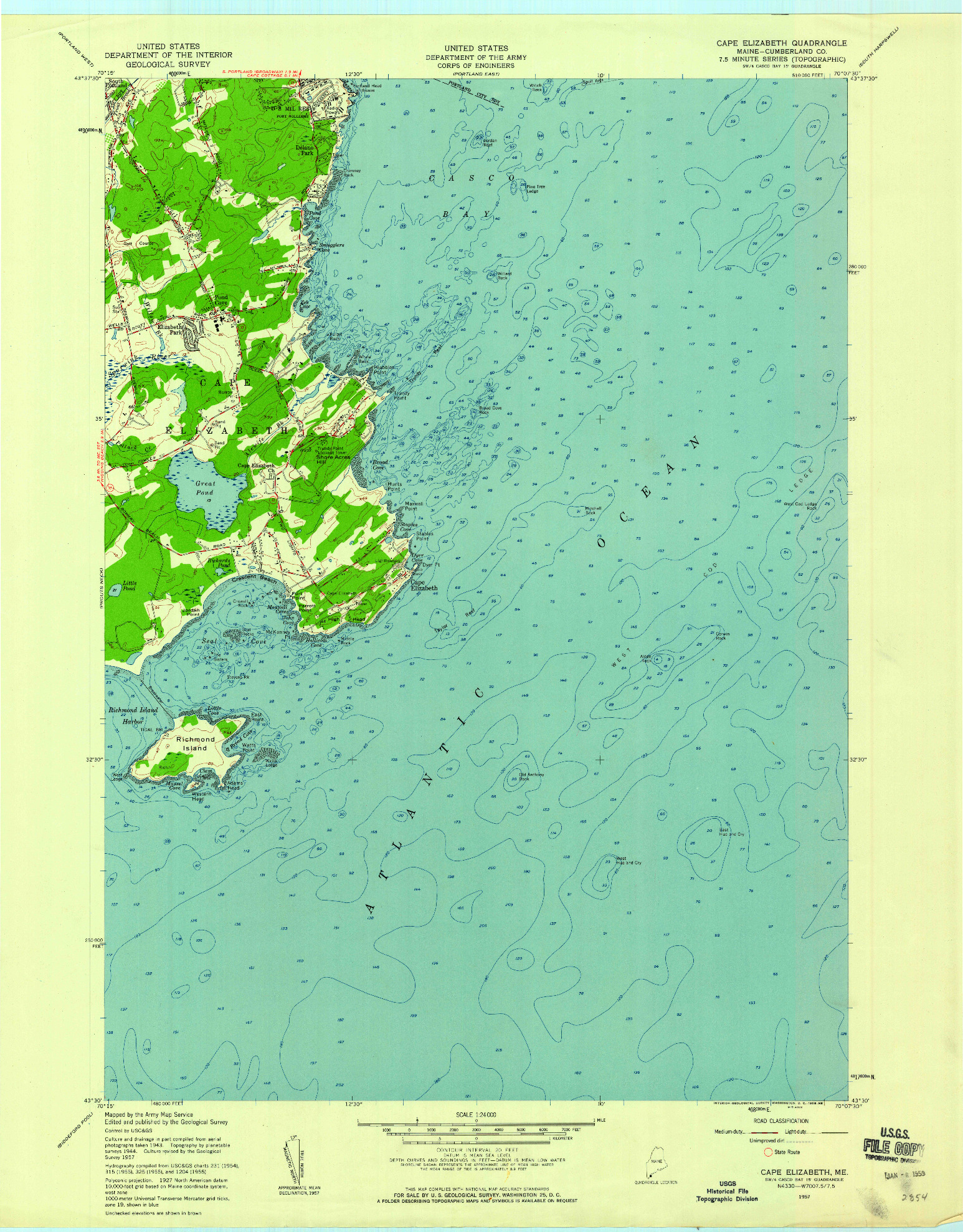 USGS 1:24000-SCALE QUADRANGLE FOR CAPE ELIZABETH, ME 1957