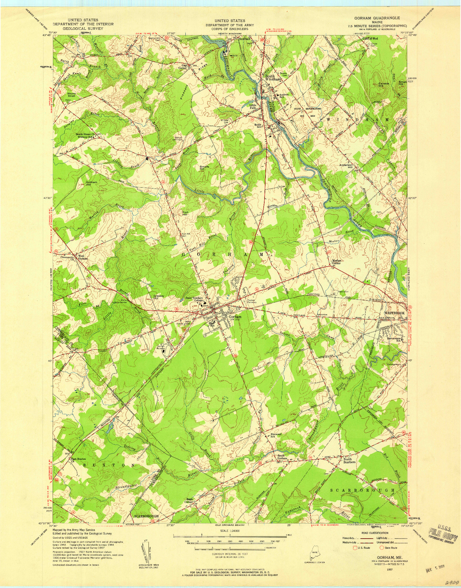 USGS 1:24000-SCALE QUADRANGLE FOR GORHAM, ME 1957