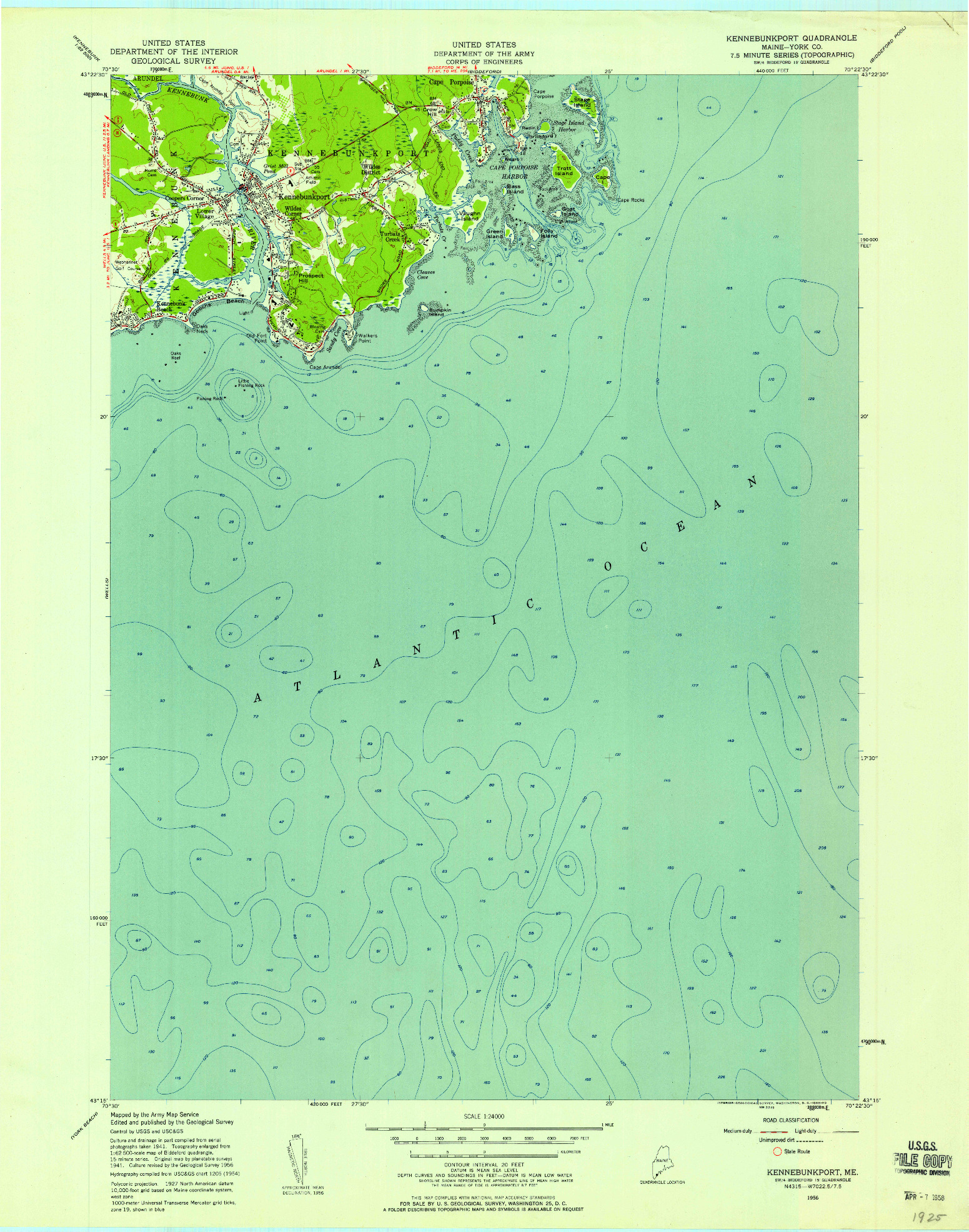 USGS 1:24000-SCALE QUADRANGLE FOR KENNEBUNKPORT, ME 1956