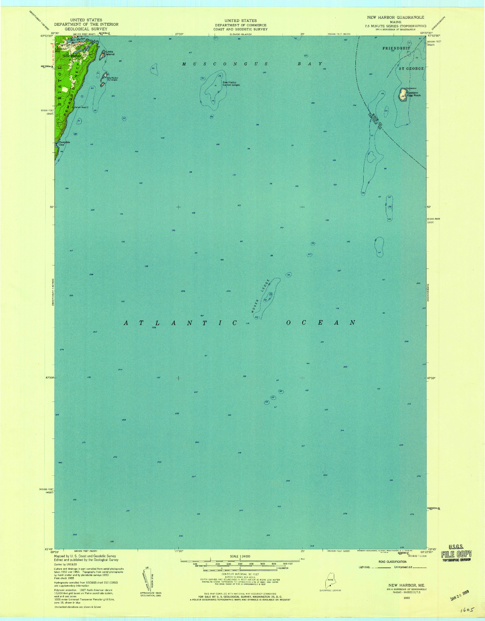 USGS 1:24000-SCALE QUADRANGLE FOR NEW HARBOR, ME 1955