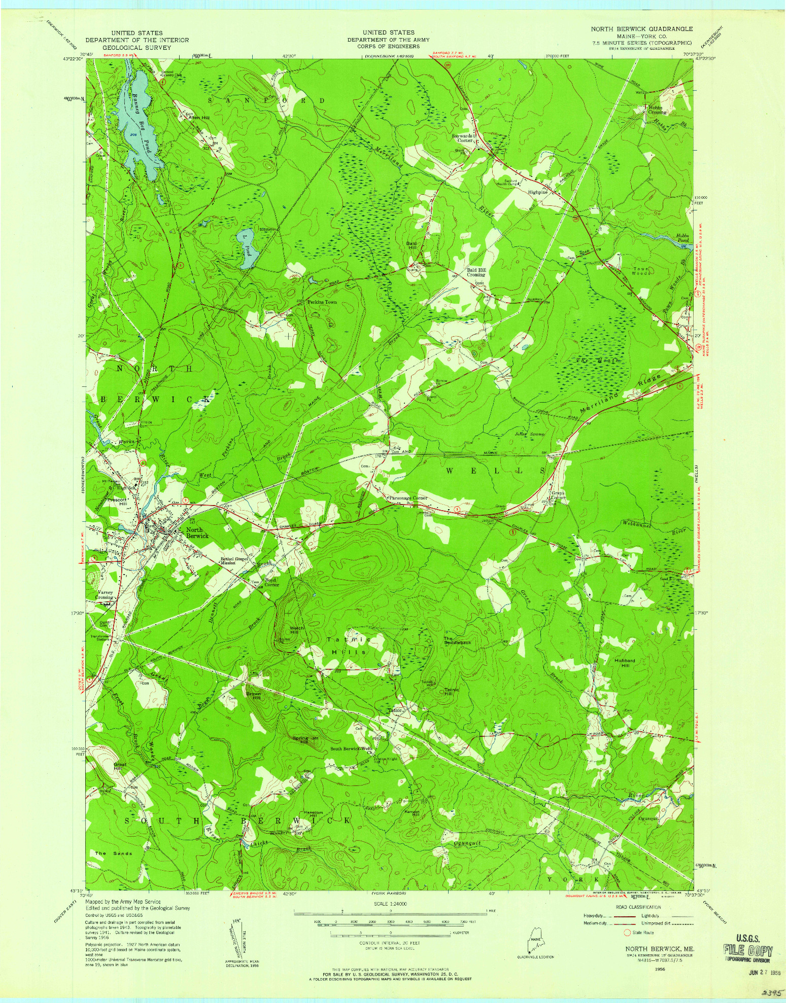 USGS 1:24000-SCALE QUADRANGLE FOR NORTH BERWICK, ME 1956