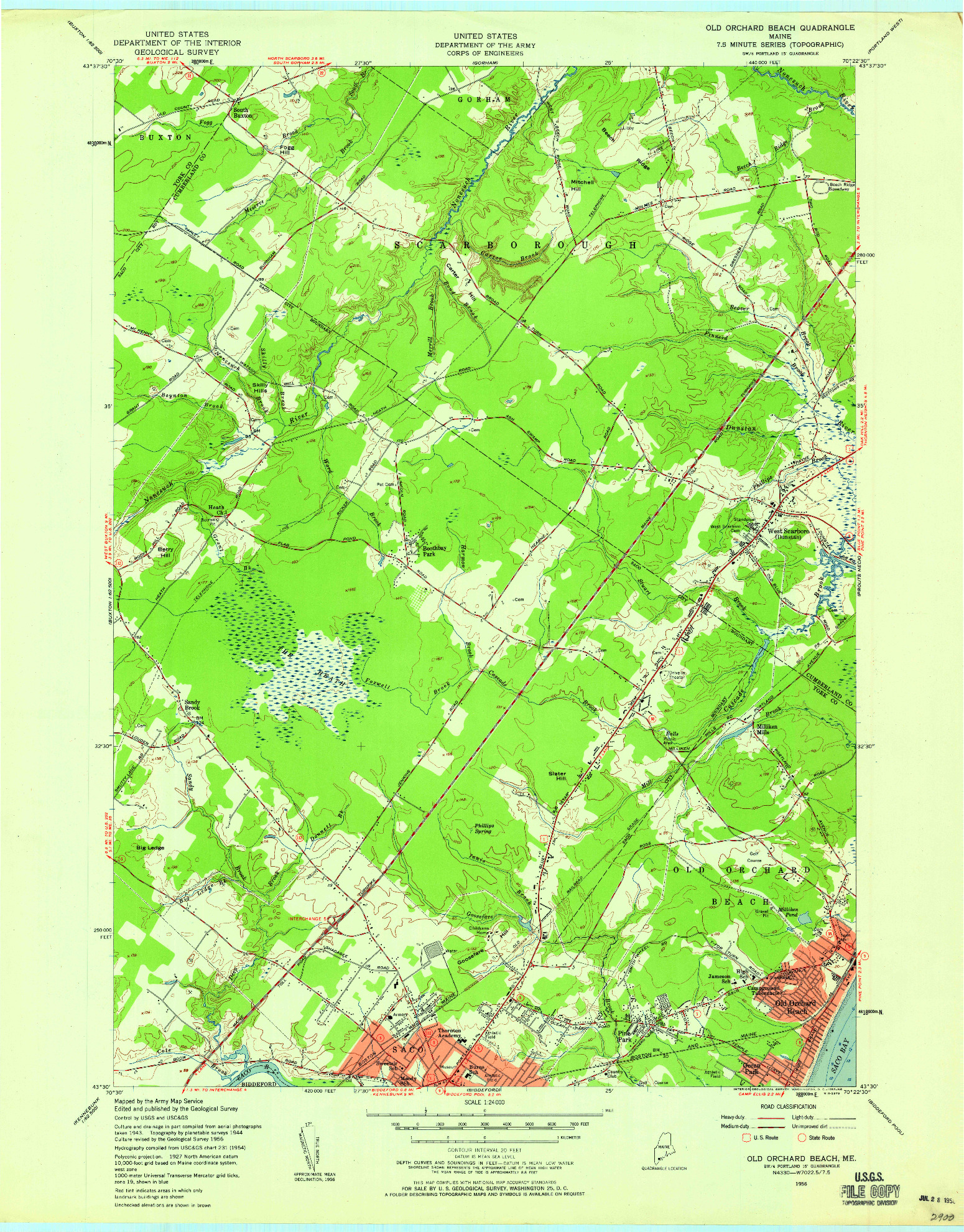 USGS 1:24000-SCALE QUADRANGLE FOR OLD ORCHARD BEACH, ME 1956