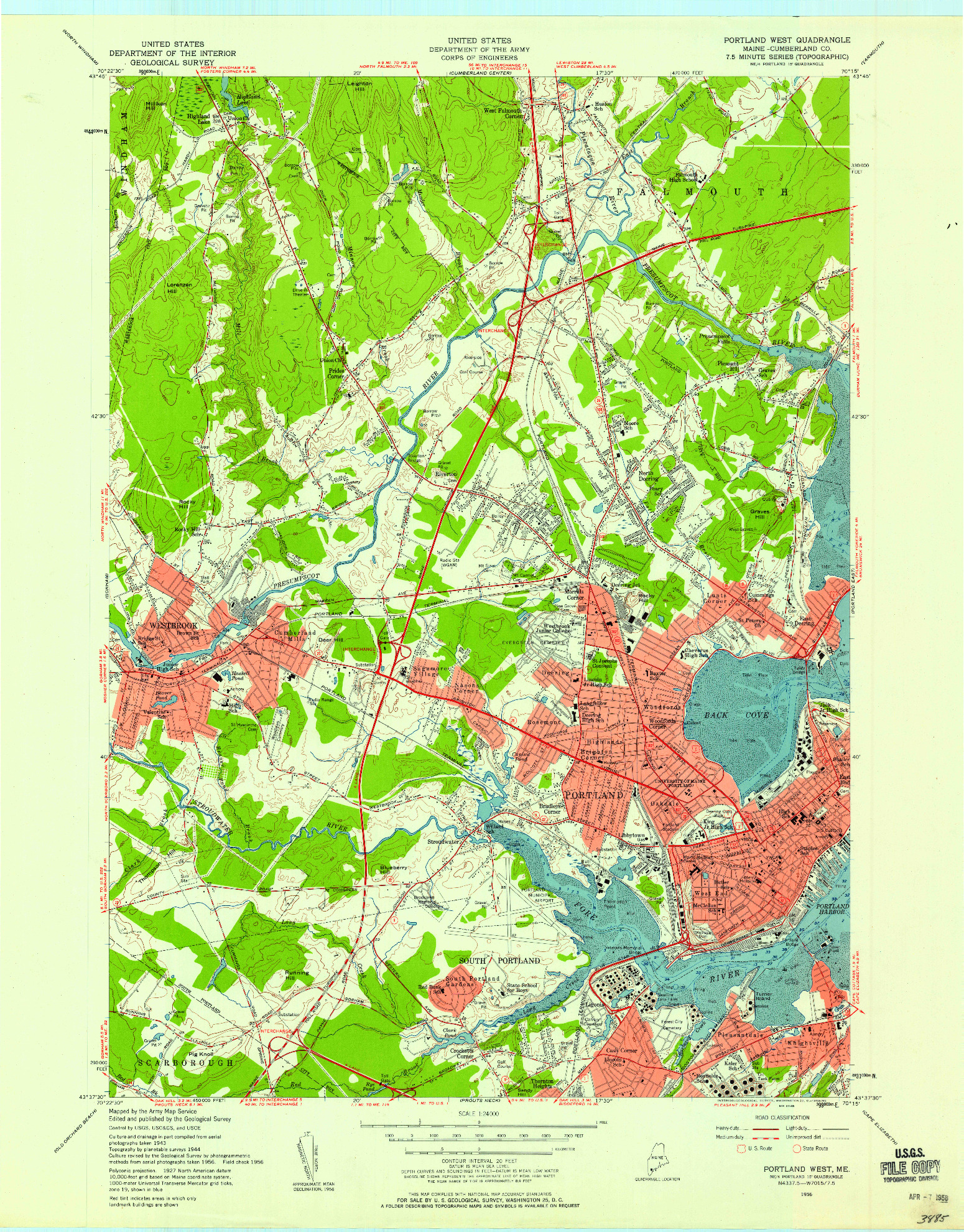 USGS 1:24000-SCALE QUADRANGLE FOR PORTLAND WEST, ME 1956