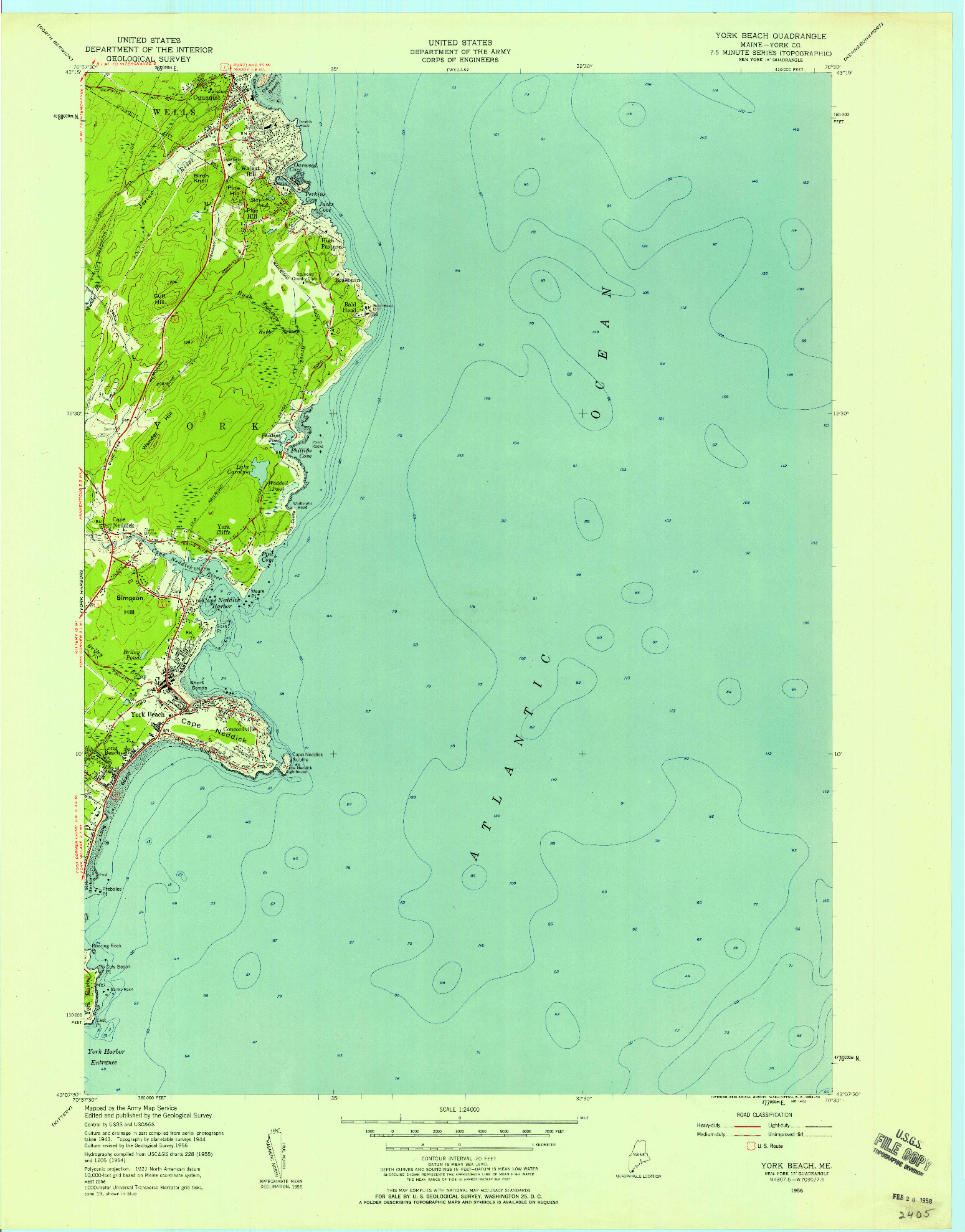 USGS 1:24000-SCALE QUADRANGLE FOR YORK BEACH, ME 1956