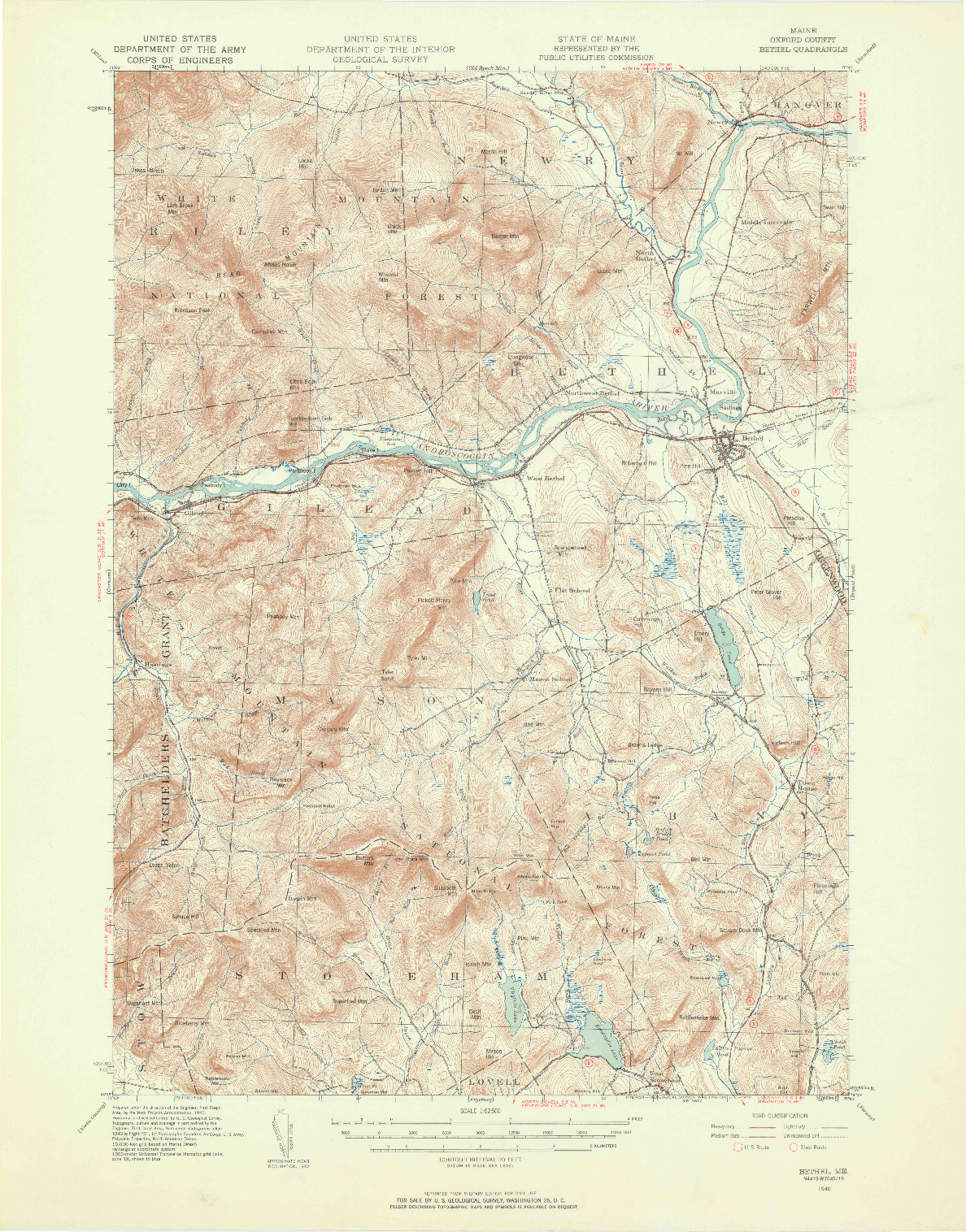 USGS 1:62500-SCALE QUADRANGLE FOR BETHEL, ME 1940