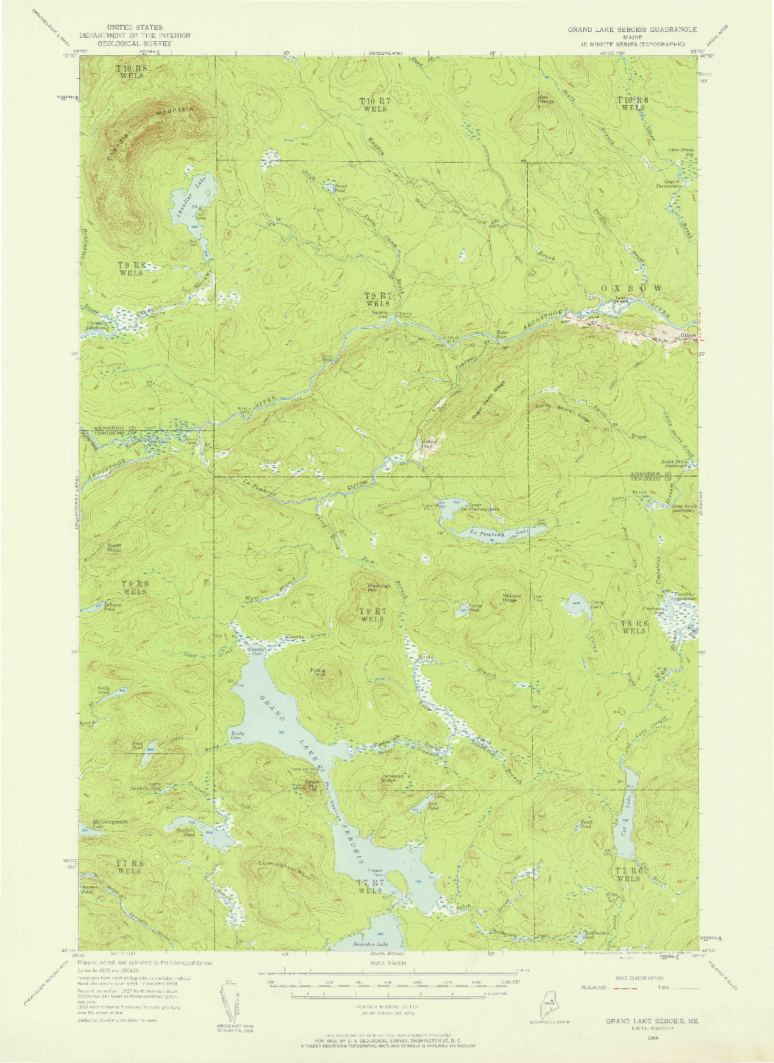 USGS 1:62500-SCALE QUADRANGLE FOR GRAND LAKE SEBOEIS, ME 1954