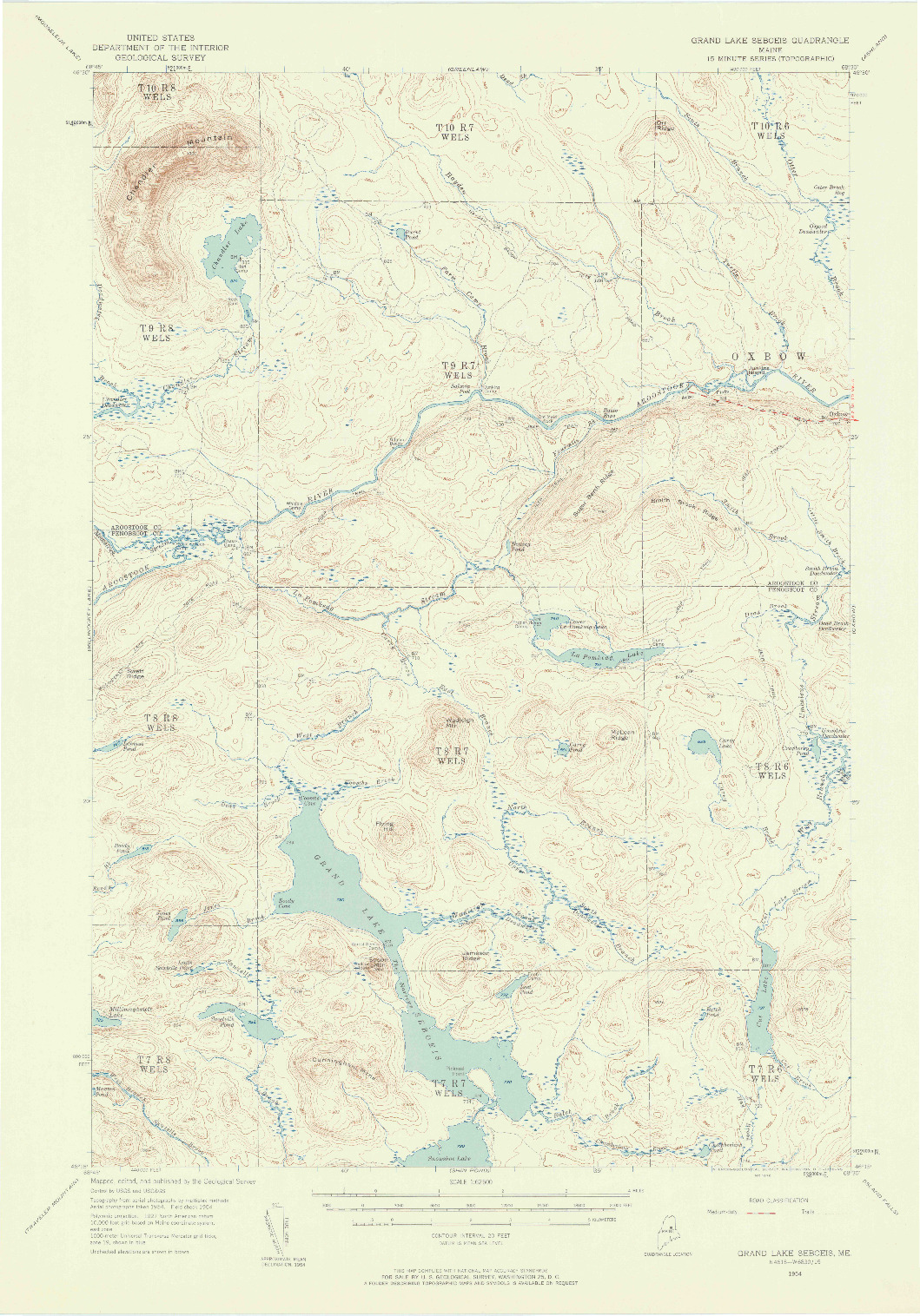 USGS 1:62500-SCALE QUADRANGLE FOR GRAND LAKE SEBOEIS, ME 1954