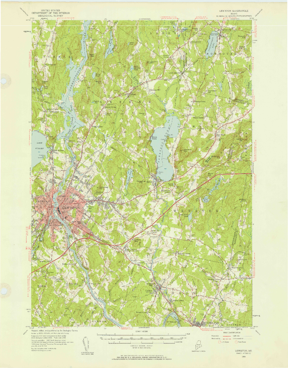 USGS 1:62500-SCALE QUADRANGLE FOR LEWISTON, ME 1956