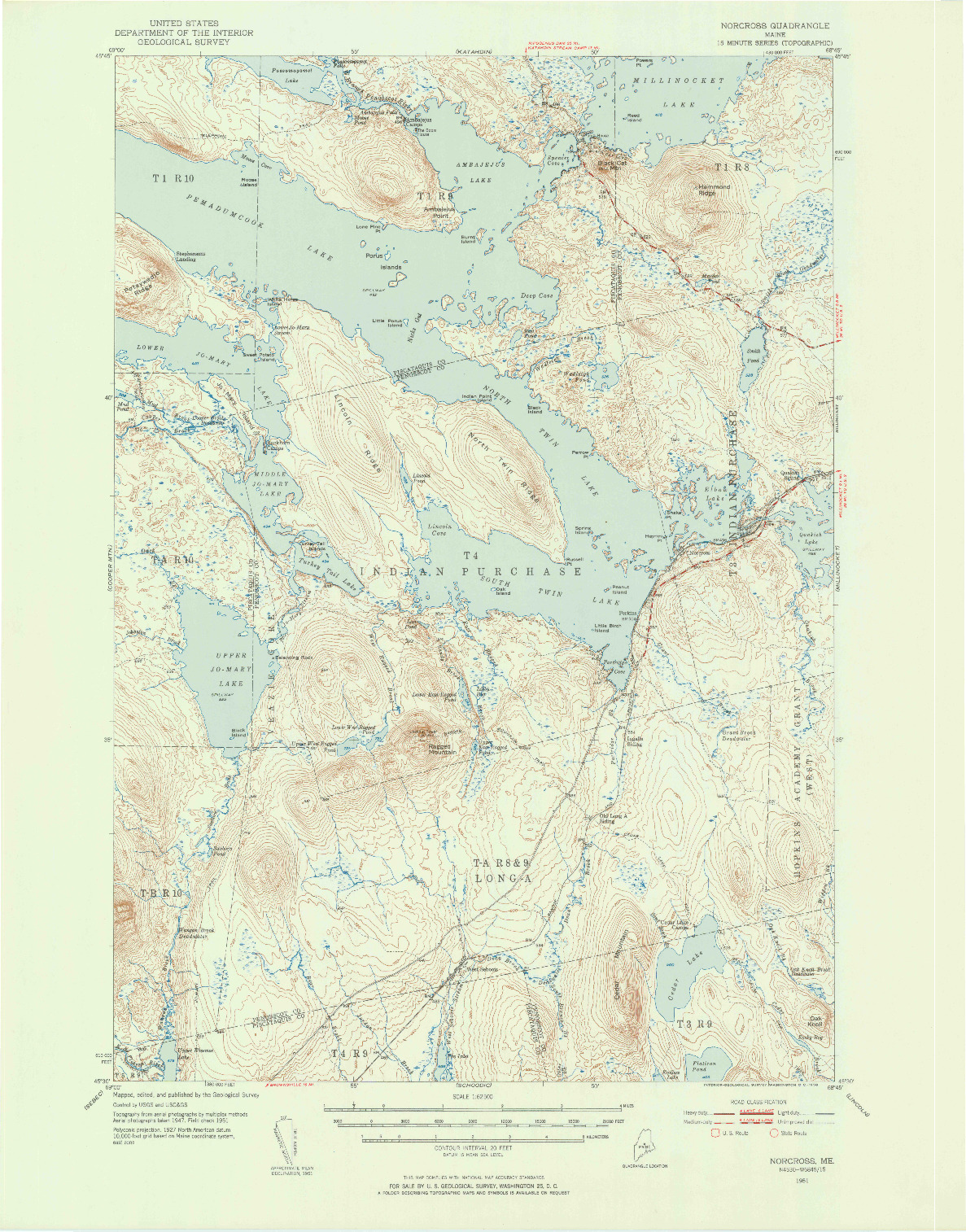 USGS 1:62500-SCALE QUADRANGLE FOR NORCROSS, ME 1951