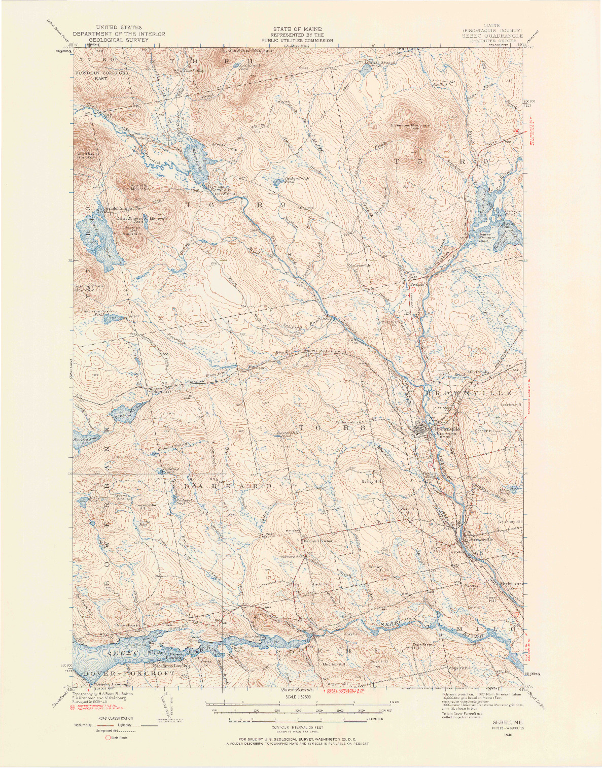 USGS 1:62500-SCALE QUADRANGLE FOR SEBEC, ME 1940
