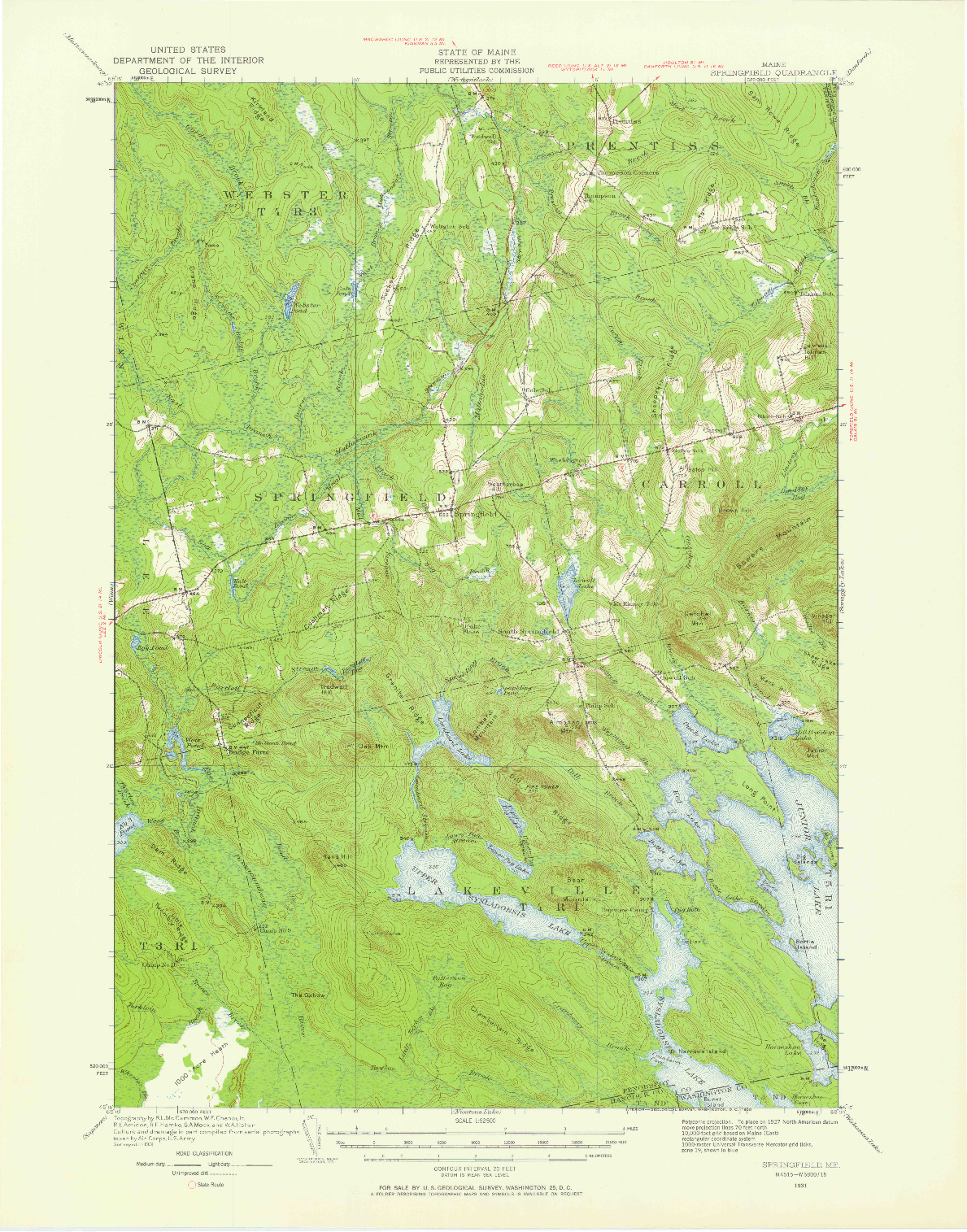 USGS 1:62500-SCALE QUADRANGLE FOR SPRINGFIELD, ME 1931