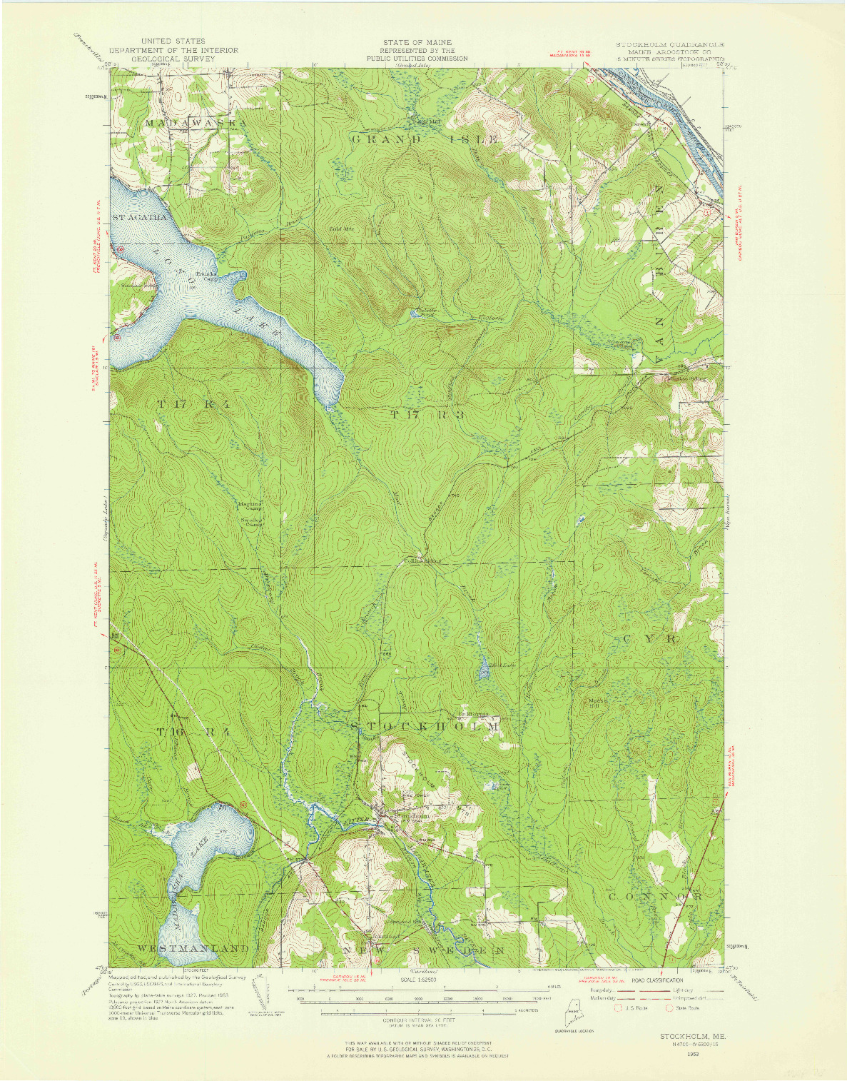 USGS 1:62500-SCALE QUADRANGLE FOR STOCKHOLM, ME 1953