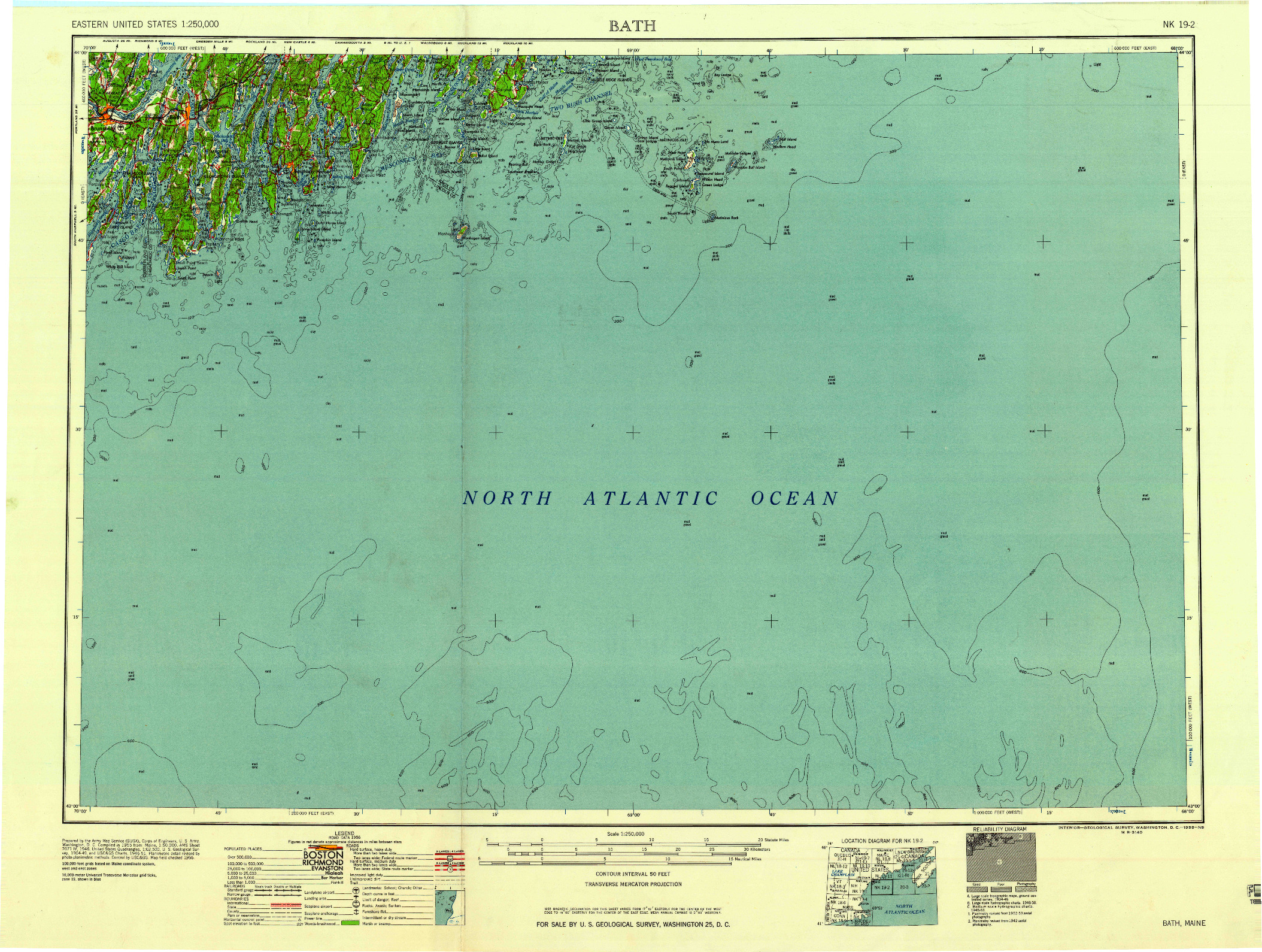 USGS 1:250000-SCALE QUADRANGLE FOR BATH, ME 1958