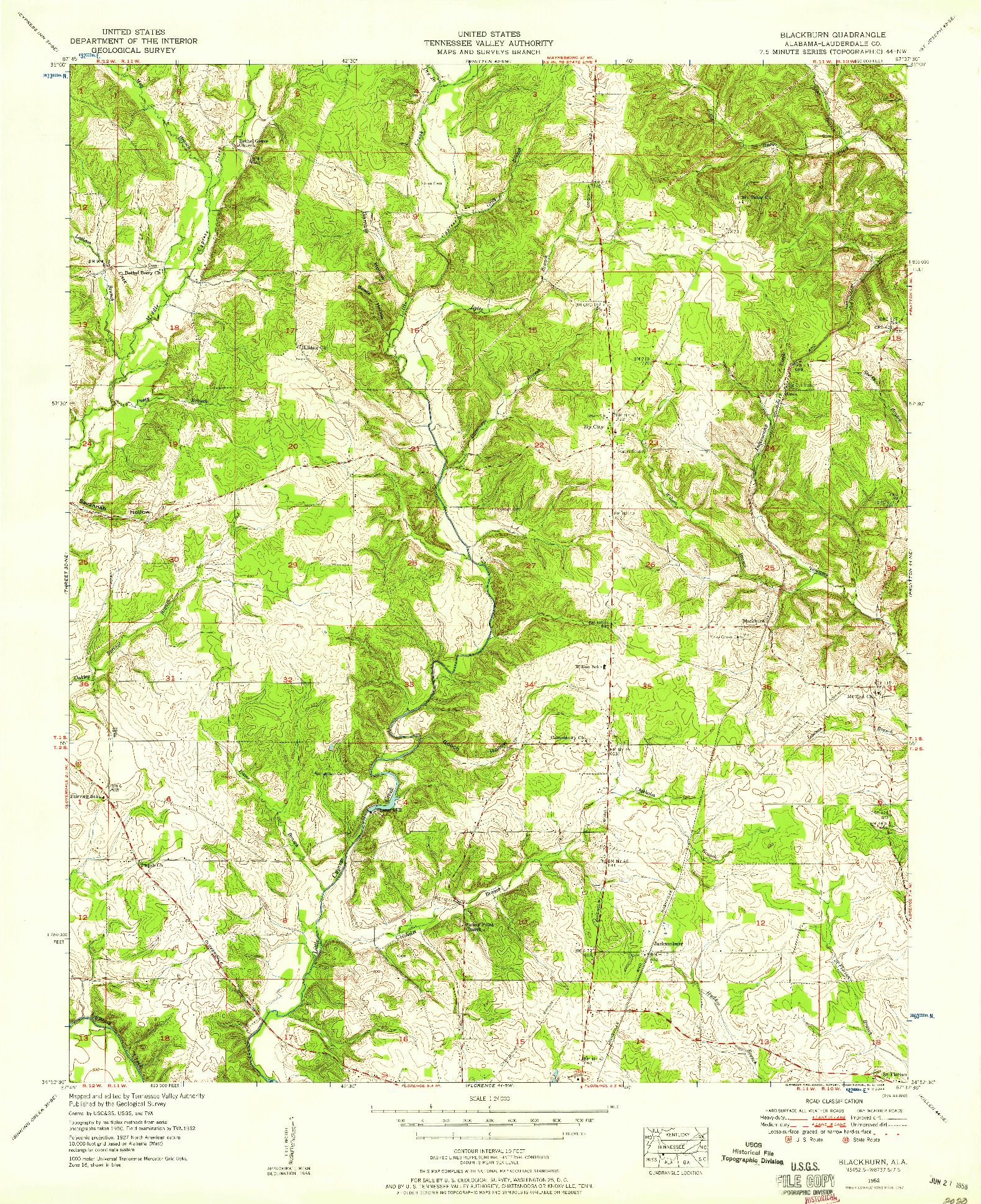 USGS 1:24000-SCALE QUADRANGLE FOR BLACKBURN, AL 1952