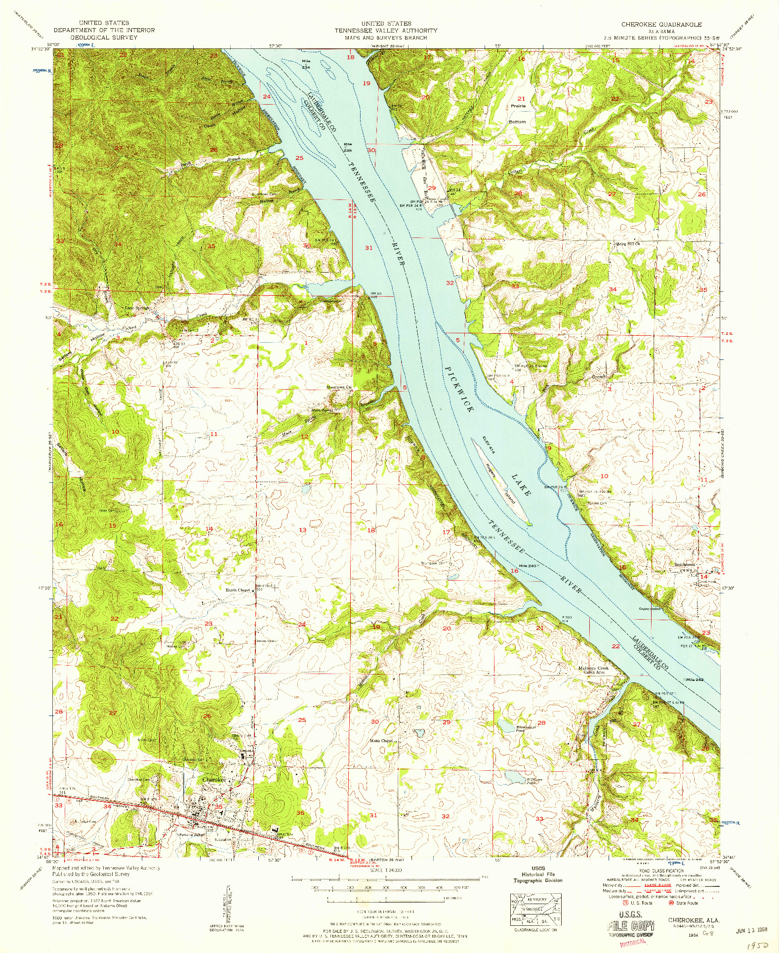 USGS 1:24000-SCALE QUADRANGLE FOR CHEROKEE, AL 1954