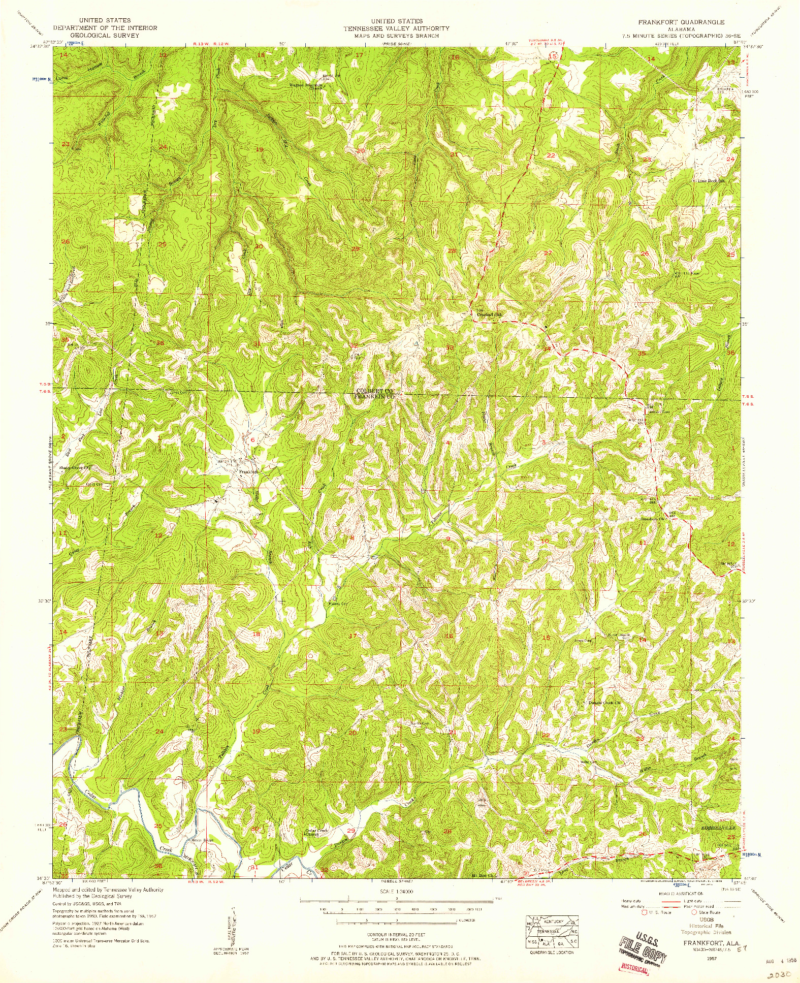 USGS 1:24000-SCALE QUADRANGLE FOR FRANKFORT, AL 1957