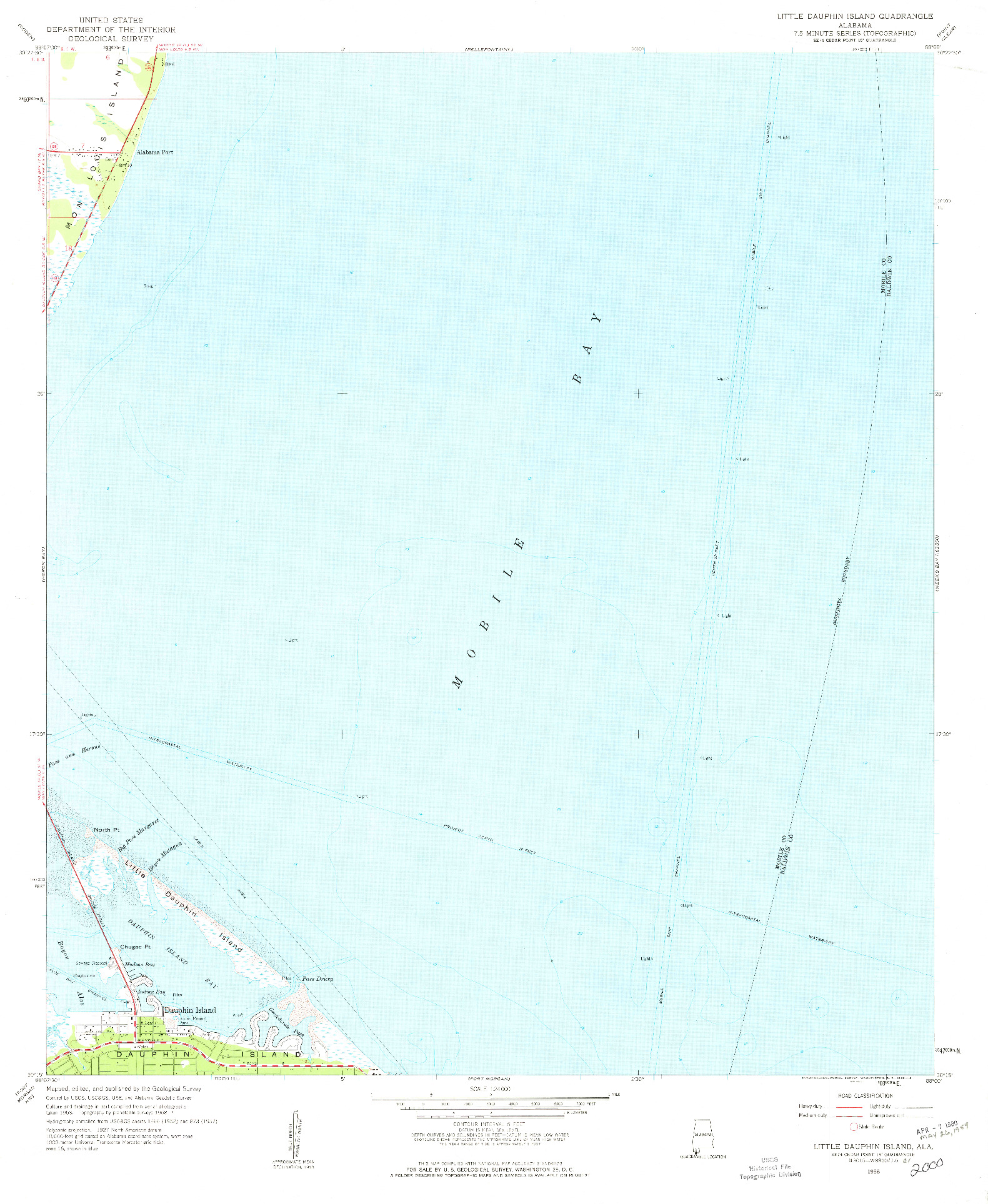 USGS 1:24000-SCALE QUADRANGLE FOR LITTLE DAUPHIN ISLAND, AL 1958