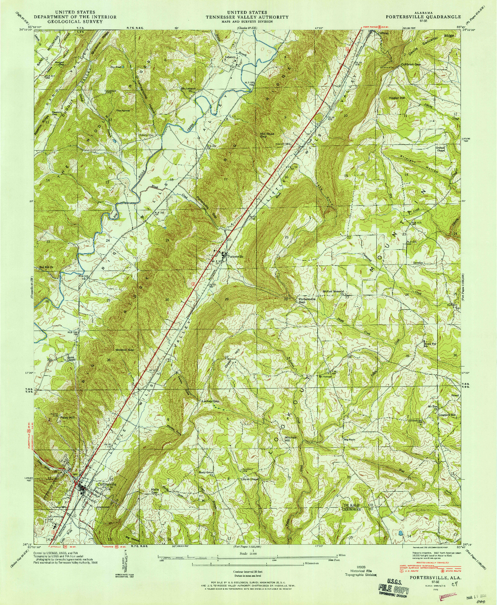 USGS 1:24000-SCALE QUADRANGLE FOR PORTERSVILLE, AL 1946