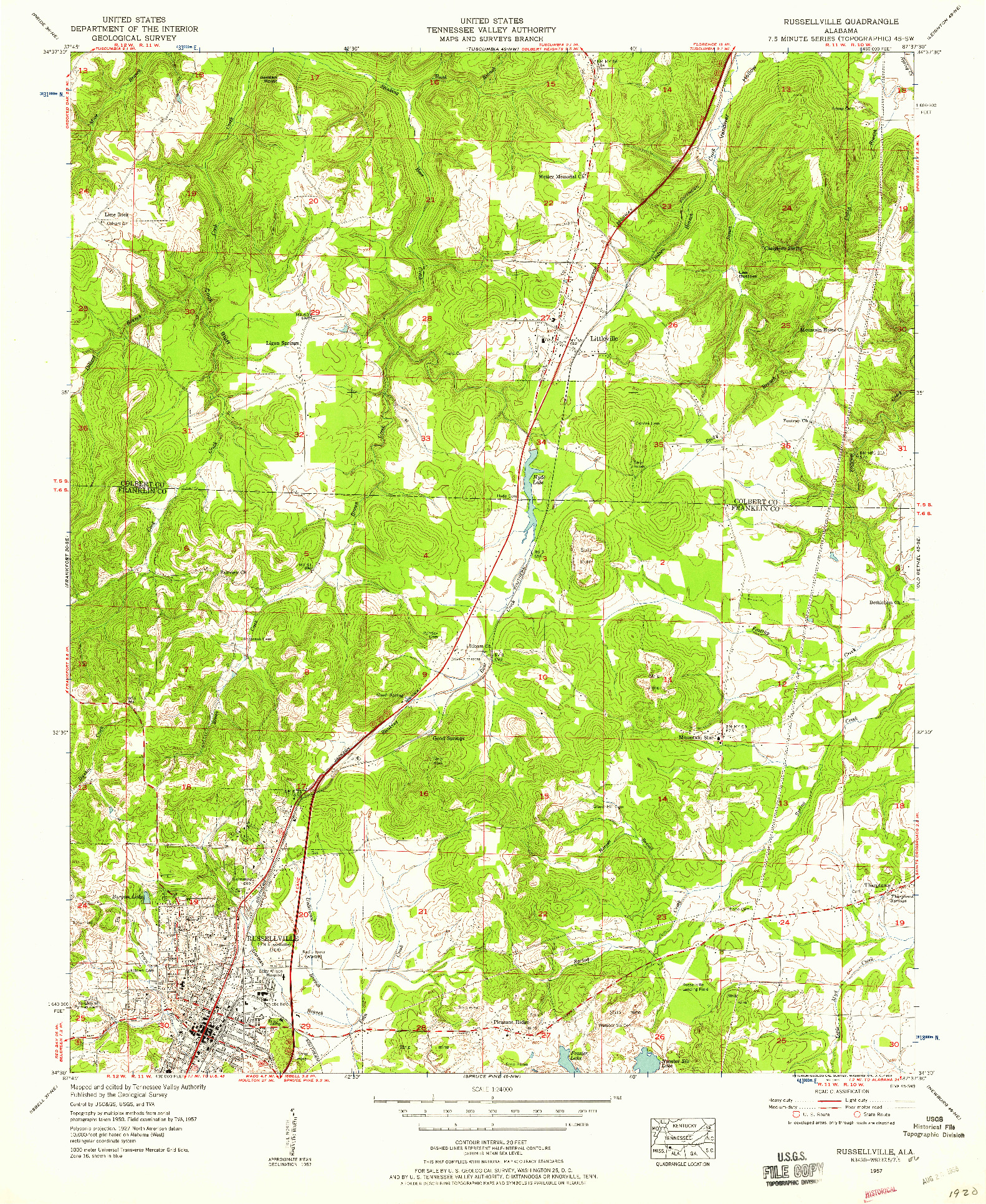 USGS 1:24000-SCALE QUADRANGLE FOR RUSSELLVILLE, AL 1957