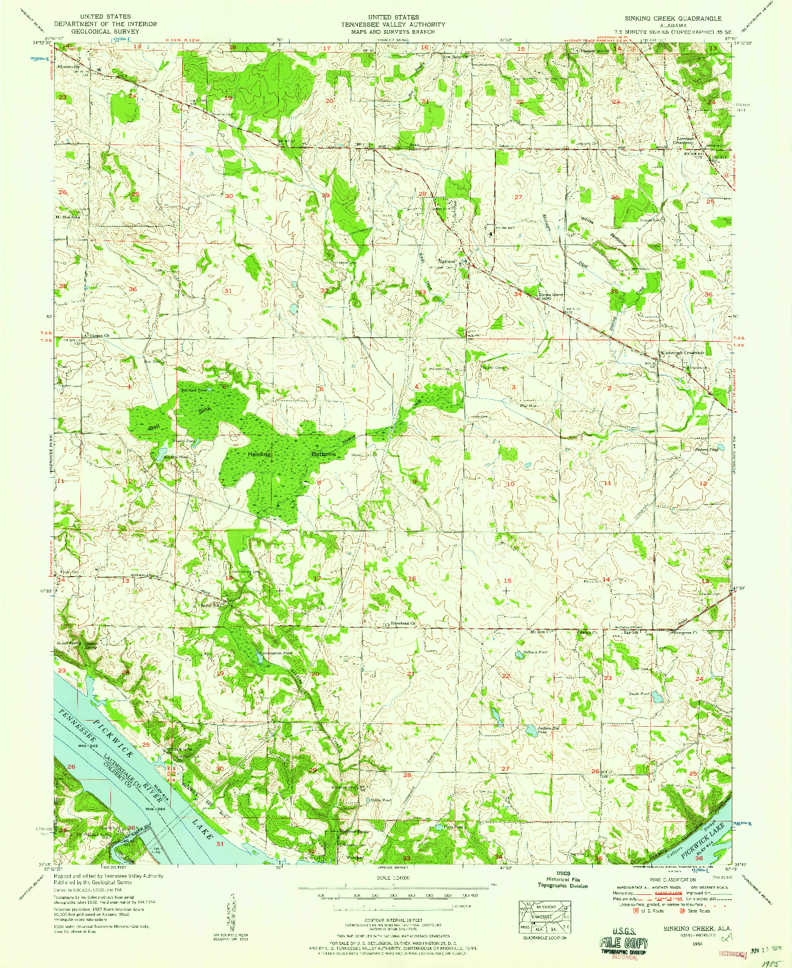 USGS 1:24000-SCALE QUADRANGLE FOR SINKING CREEK, AL 1954