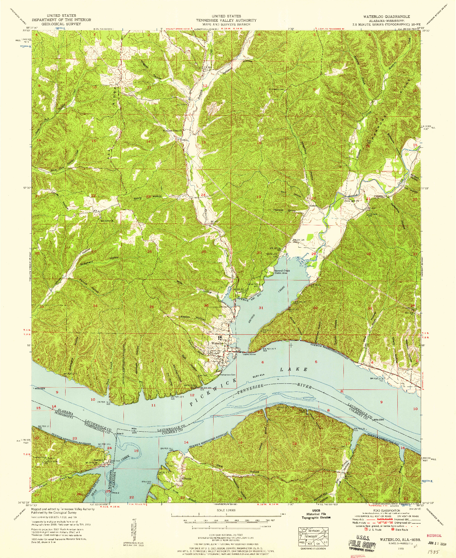 USGS 1:24000-SCALE QUADRANGLE FOR WATERLOO, AL 1953