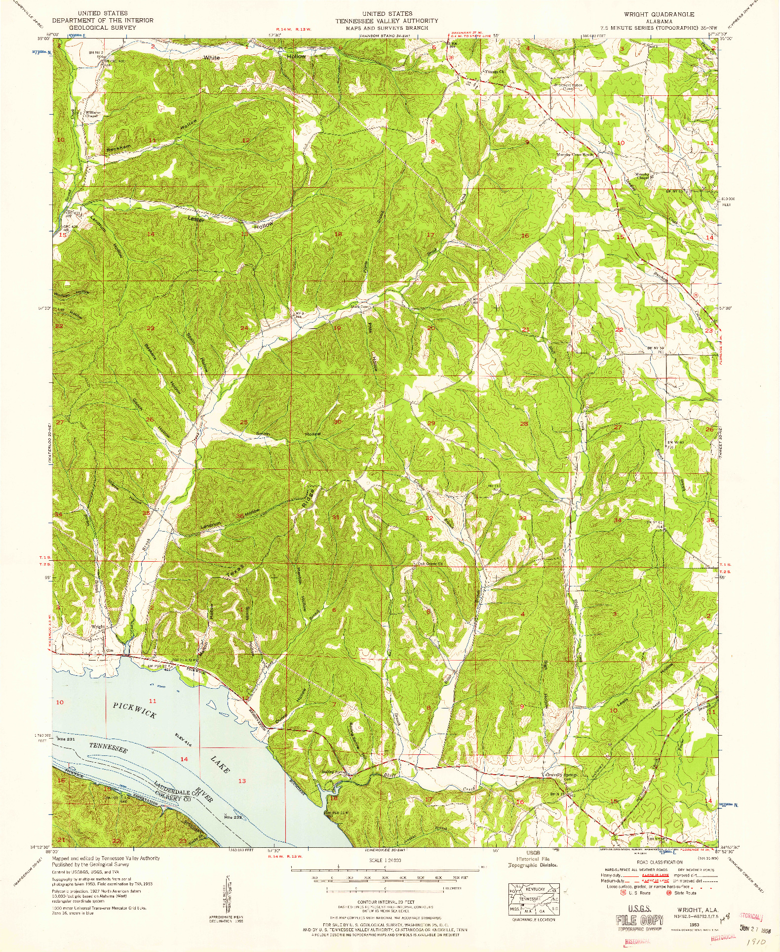 USGS 1:24000-SCALE QUADRANGLE FOR WRIGHT, AL 1953