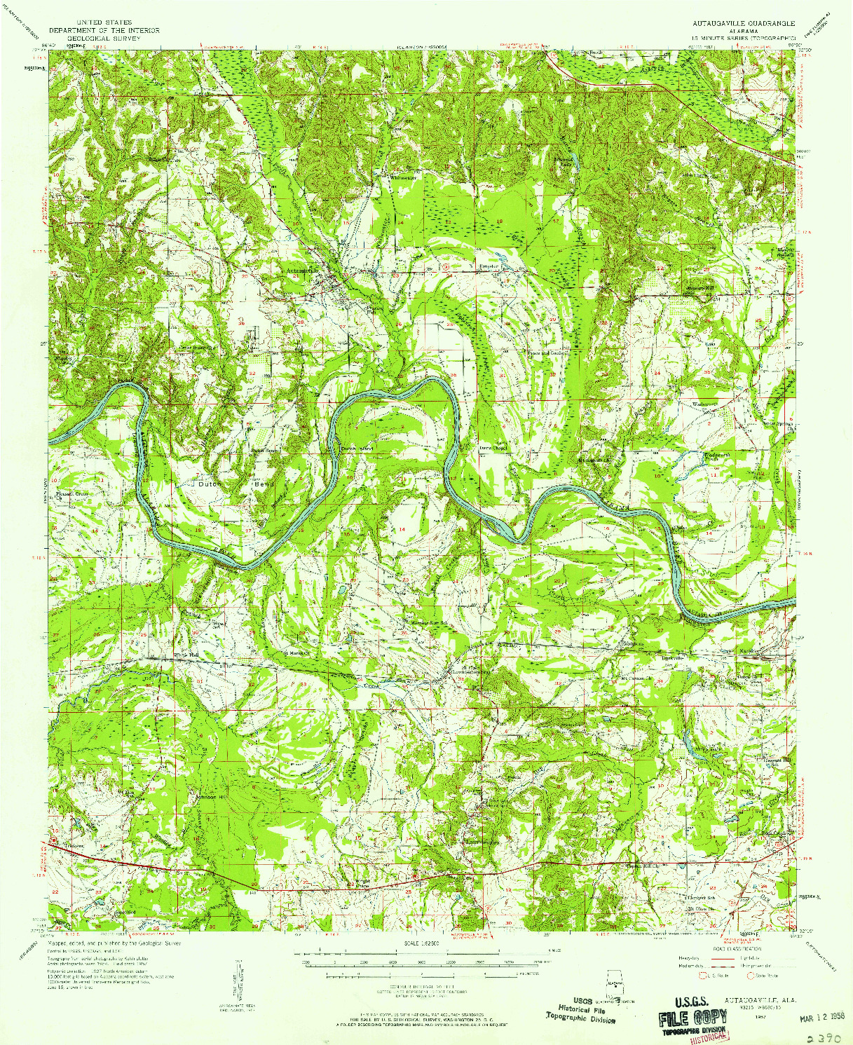 USGS 1:62500-SCALE QUADRANGLE FOR AUTAUGAVILLE, AL 1957