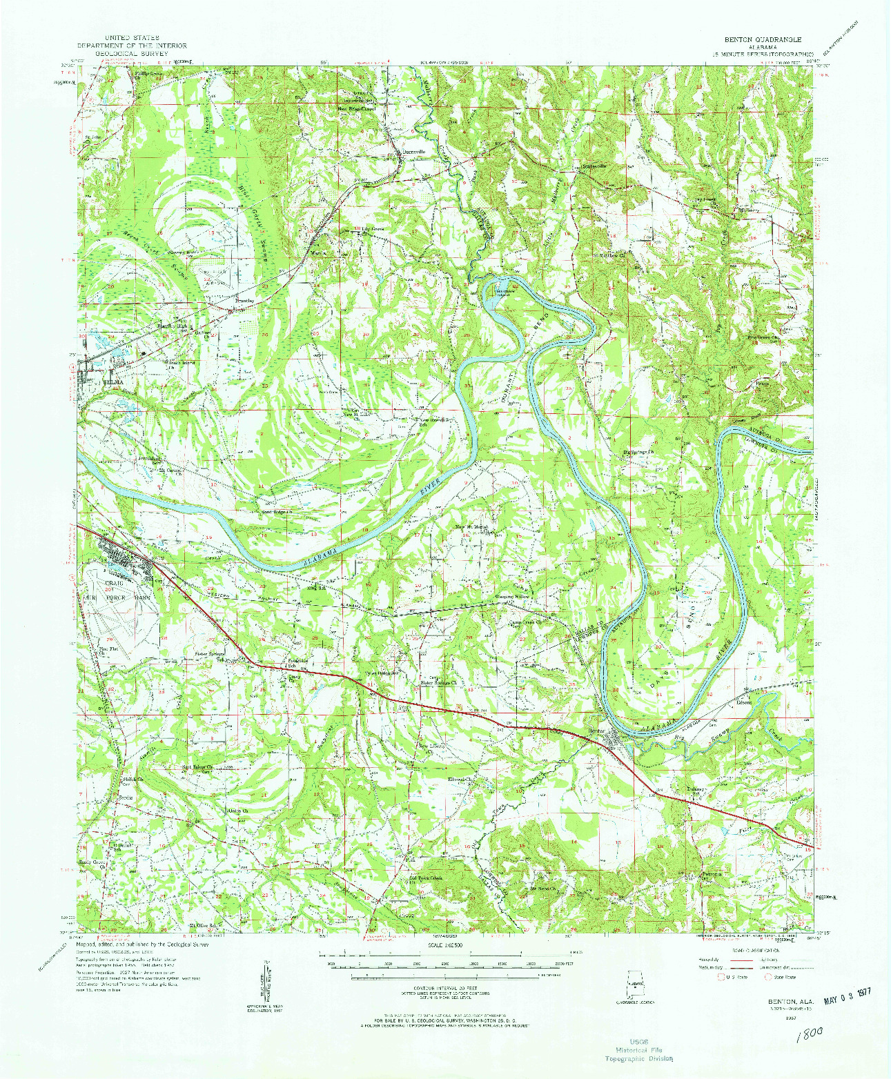 USGS 1:62500-SCALE QUADRANGLE FOR BENTON, AL 1957