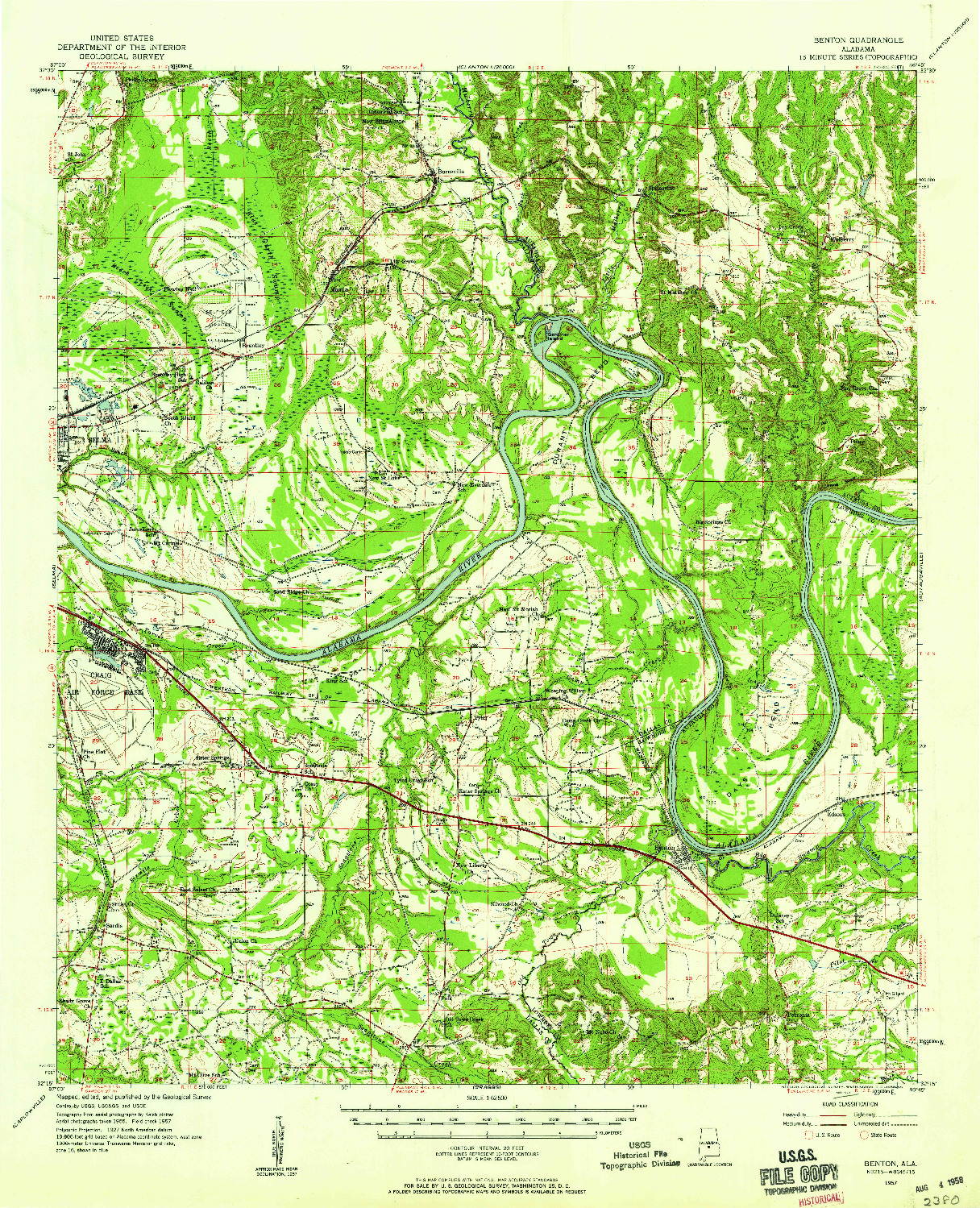 USGS 1:62500-SCALE QUADRANGLE FOR BENTON, AL 1957