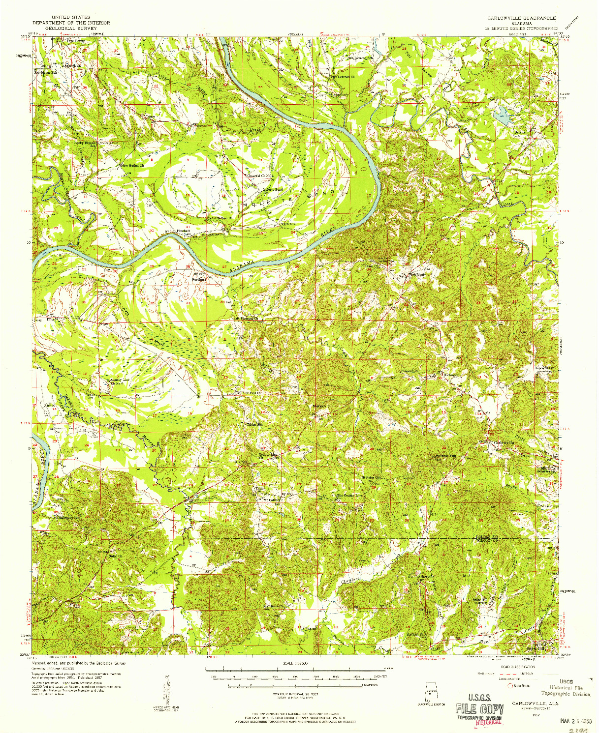 USGS 1:62500-SCALE QUADRANGLE FOR CARLOWVILLE, AL 1957