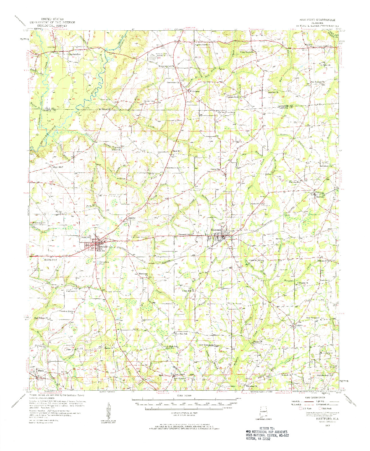 USGS 1:62500-SCALE QUADRANGLE FOR HARTFORD, AL 1957