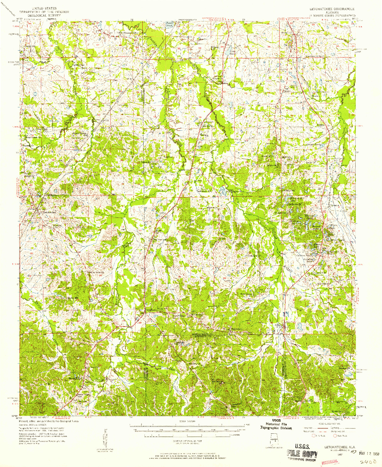 USGS 1:62500-SCALE QUADRANGLE FOR LETOHATCHEE, AL 1957