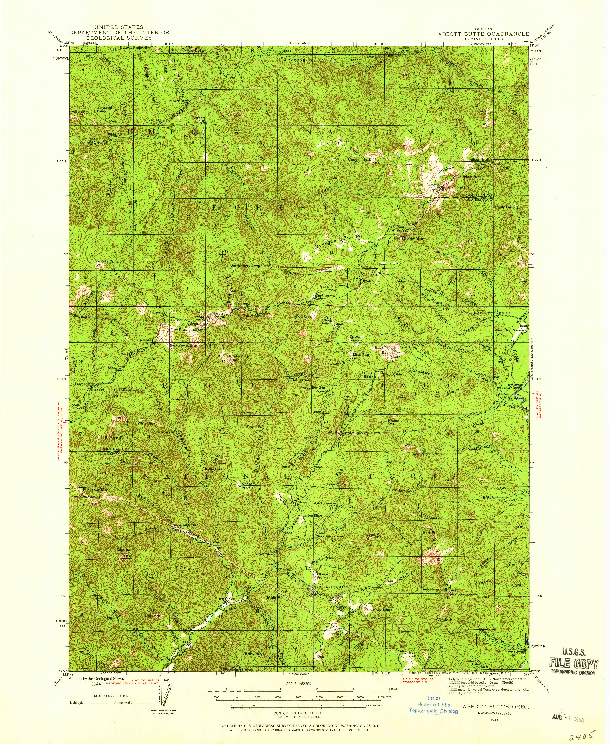 USGS 1:62500-SCALE QUADRANGLE FOR ABBOTT BUTTE, OR 1944
