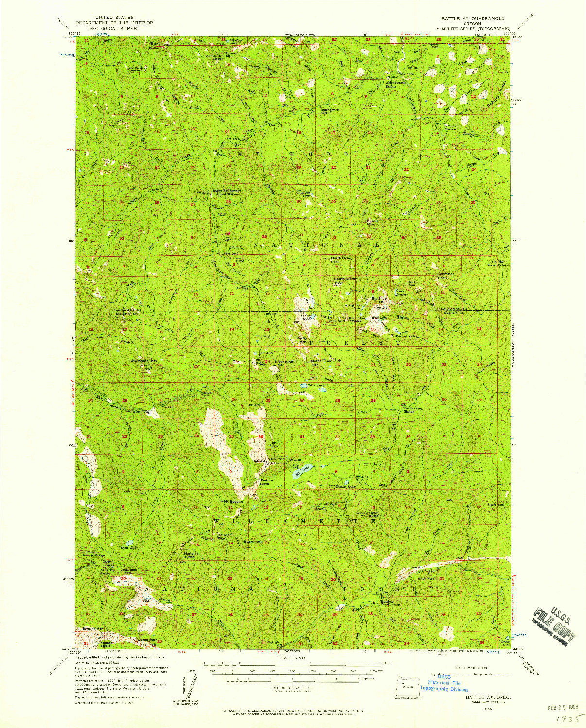 USGS 1:62500-SCALE QUADRANGLE FOR BATTLE AX, OR 1956