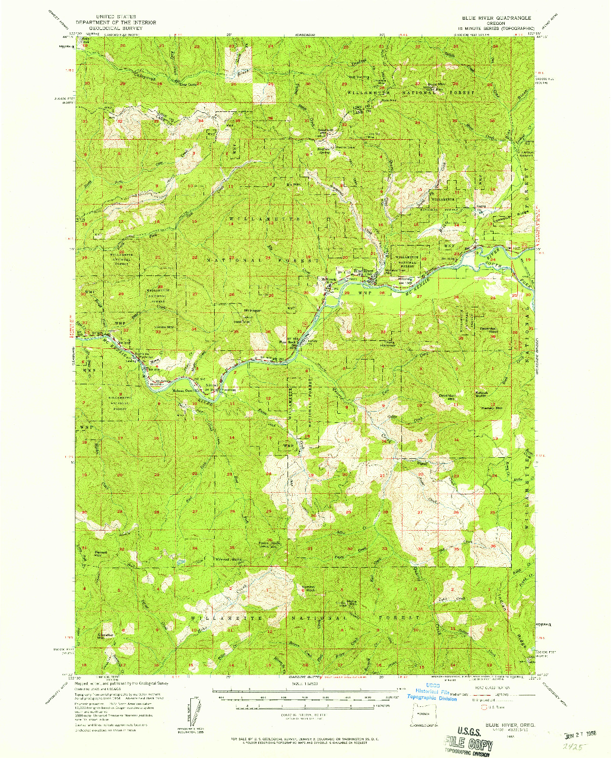 USGS 1:62500-SCALE QUADRANGLE FOR BLUE RIVER, OR 1955