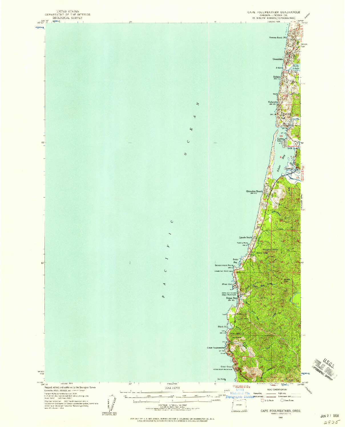 USGS 1:62500-SCALE QUADRANGLE FOR CAPE FOULWEATHER, OR 1957