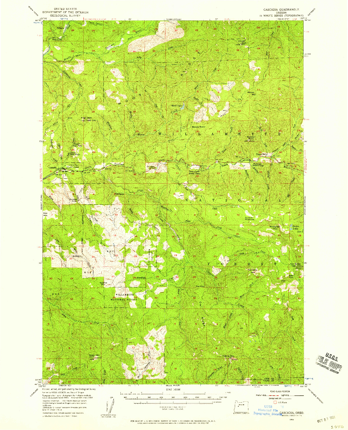 USGS 1:62500-SCALE QUADRANGLE FOR CASCADIA, OR 1955