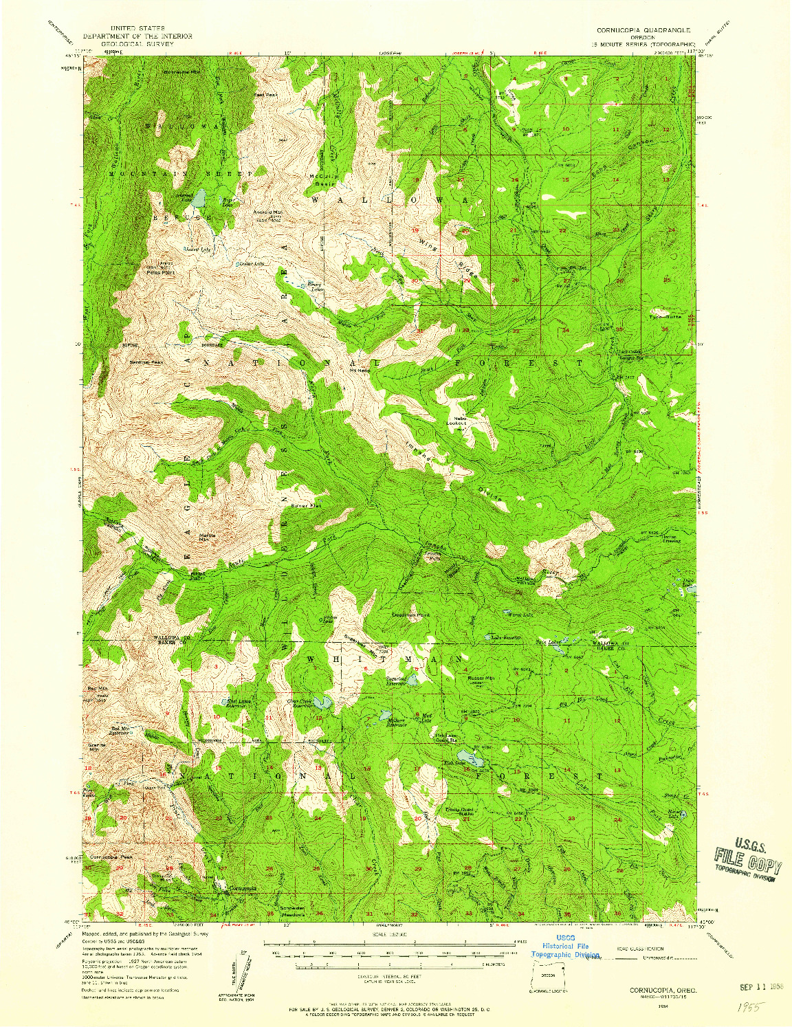 USGS 1:62500-SCALE QUADRANGLE FOR CORNUCOPIA, OR 1954